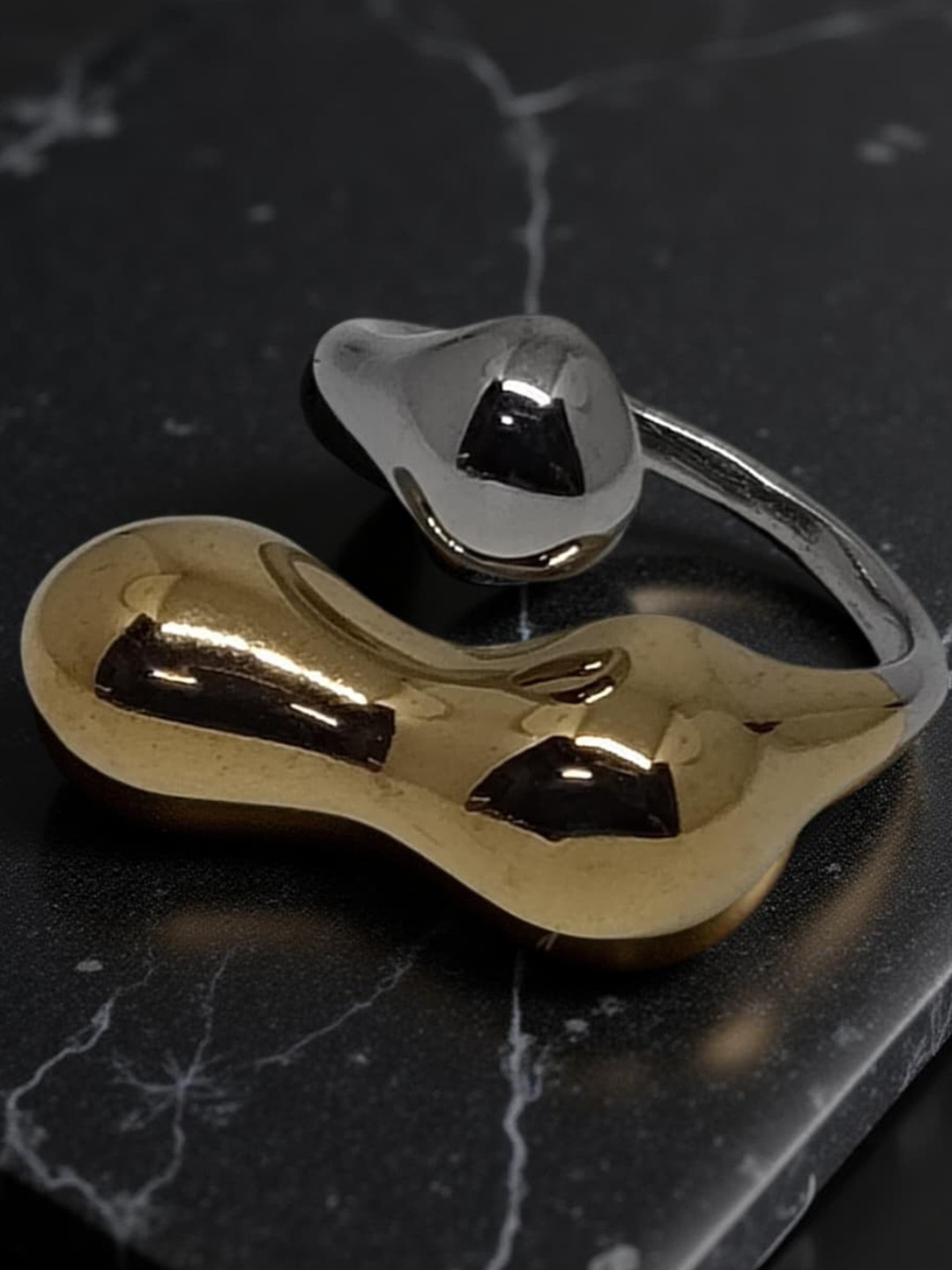 VYRA Stainless Steel Gold Plated Dual Tone Cocktail Finger Ring