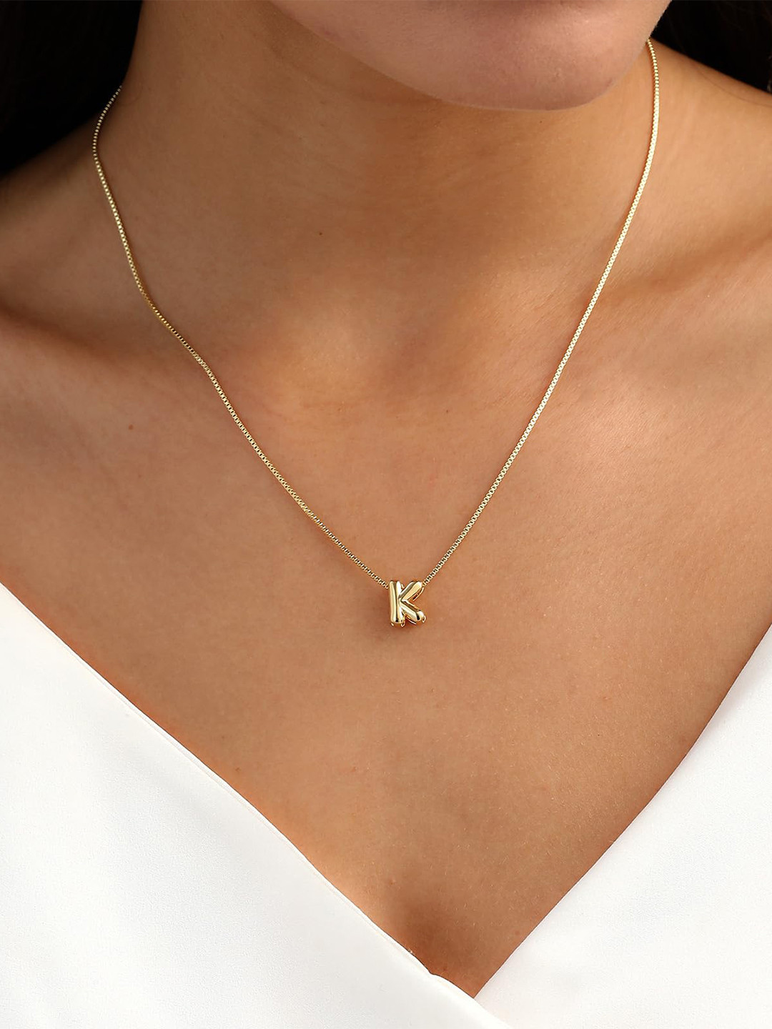 ARISTAL Jewellery Unisex Gold-Plated Charming Chubby Letter-K Necklace