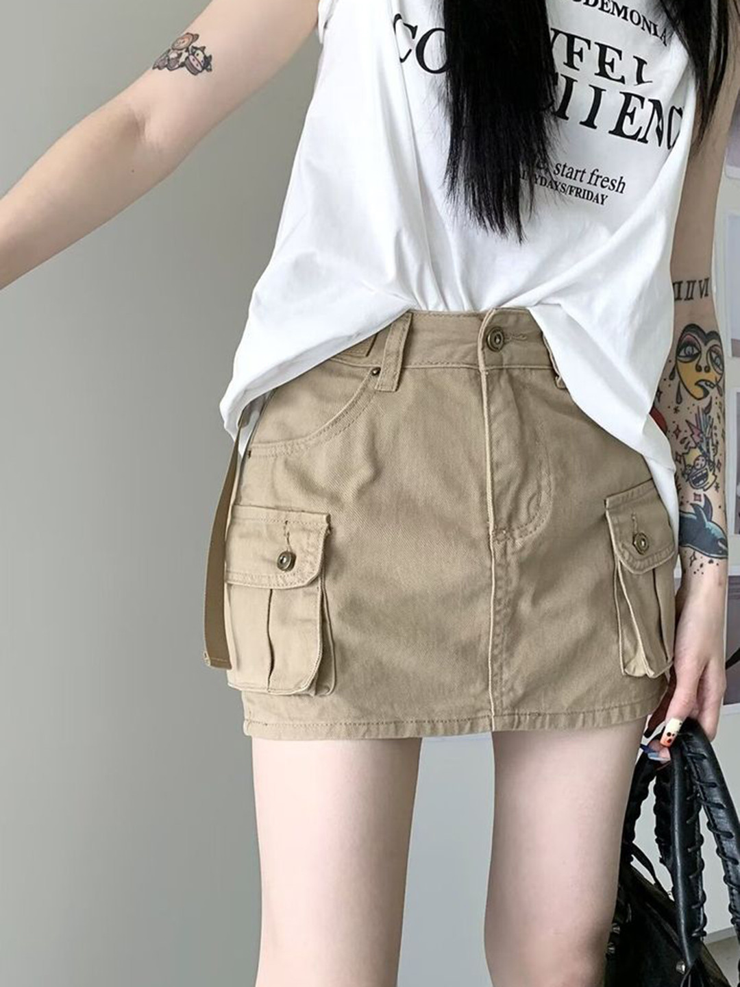 LULU & SKY Women A-Line Mini Cargo Skirts