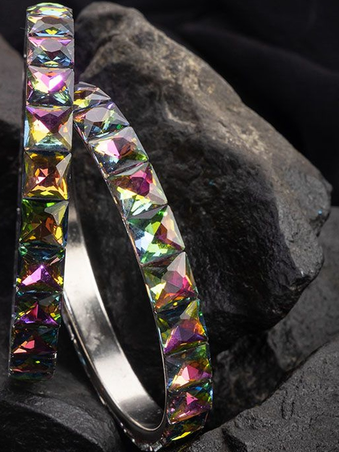 Mamon Creations Set Of 2 Gold-Plated & Multi Alloy Zircon Bangles