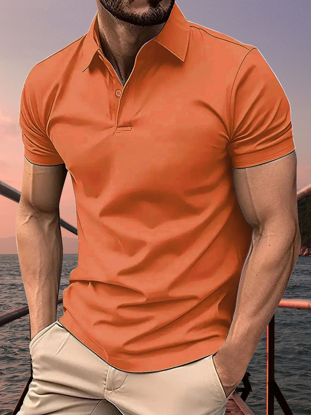 HUSHBUCKS Men Moisture Wicking Solid Polo Collar Slim Fit T-shirt