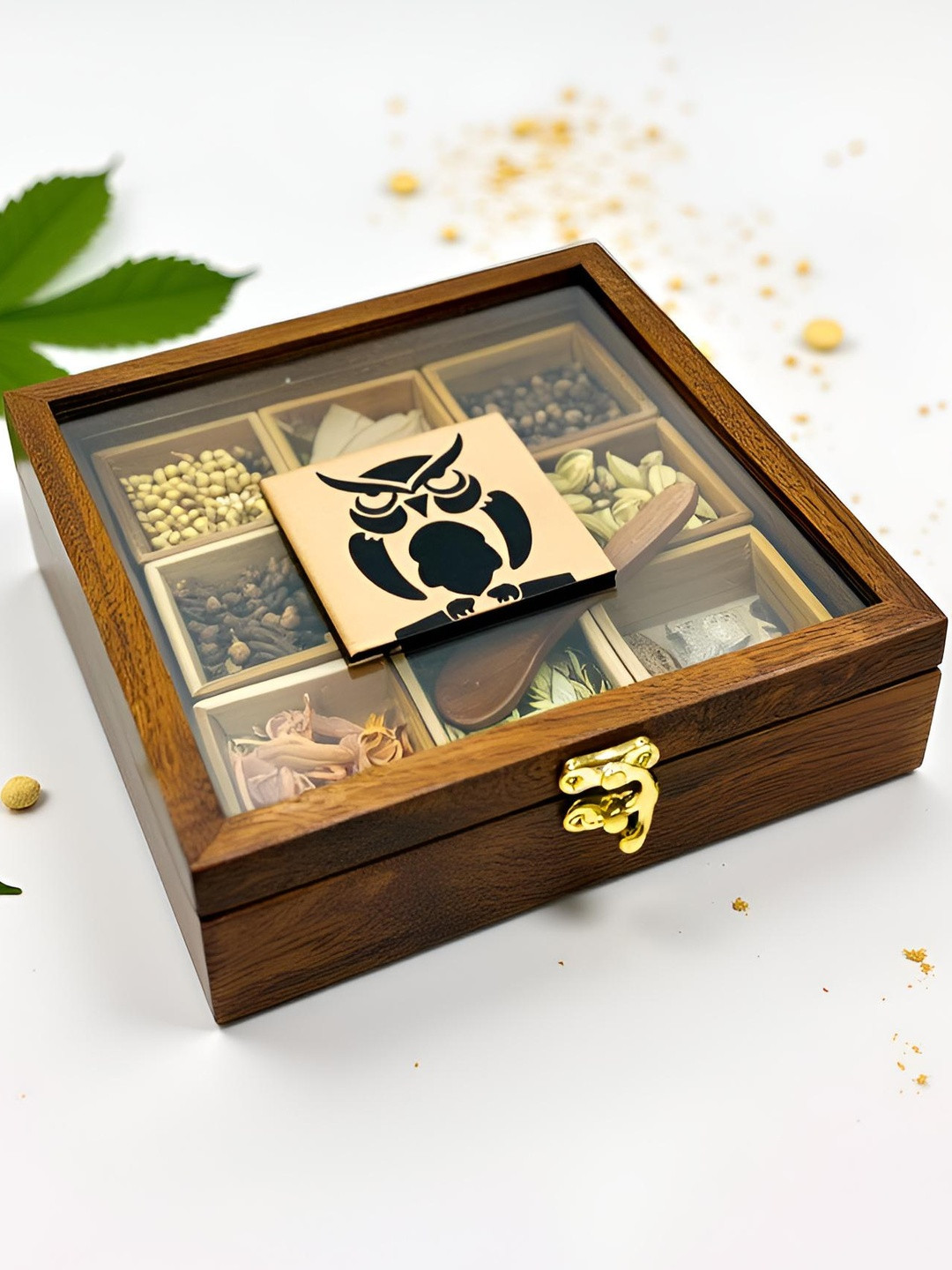 Angira handicrafts Brown Wooden Dishwasher and Microwave Safe Spice Box