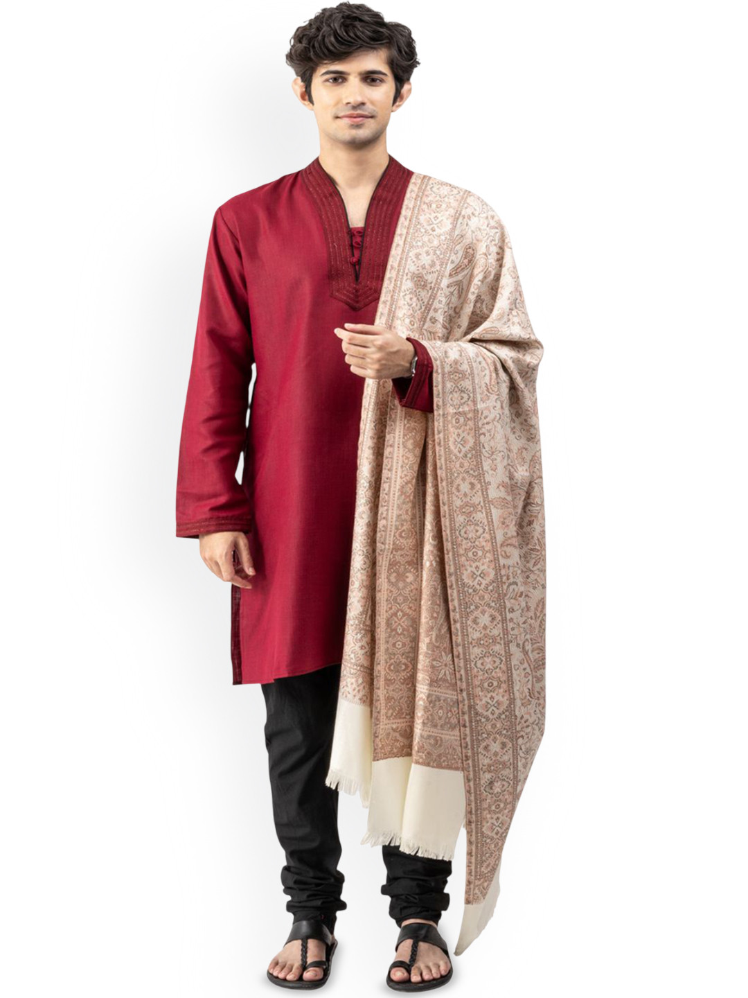 Naureen Paisley Woven Design Pashmina Kashmiri Jamawar Shawl