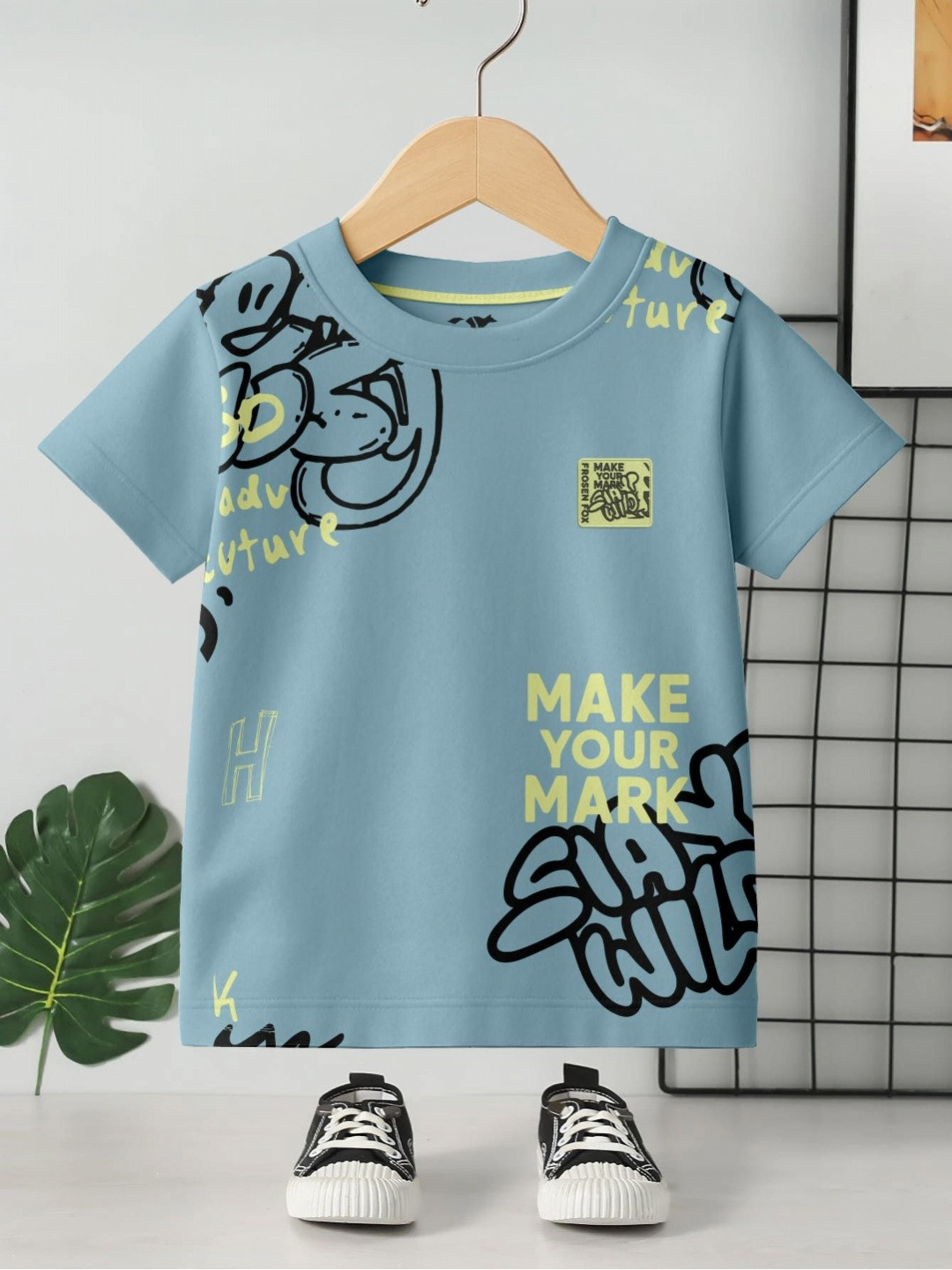 FROSEN FOX Boys Typographic Printed Round Neck Regular Fit Cotton T-shirt