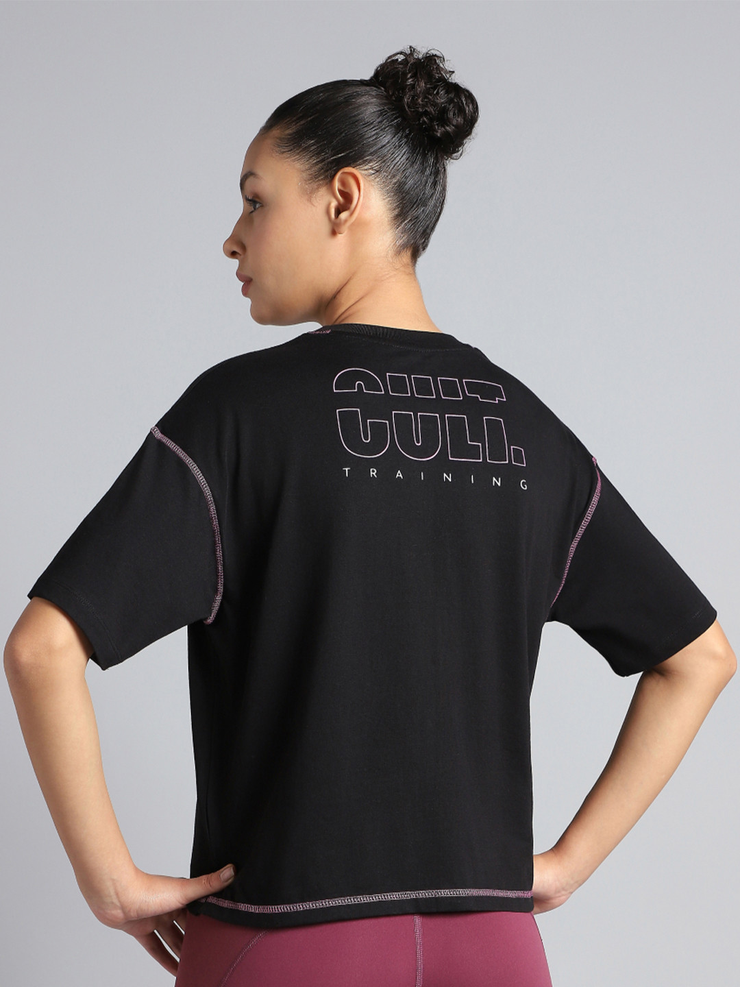 CULT Women Cult Black Training Graphic Boxy Crop Fit T-shirt