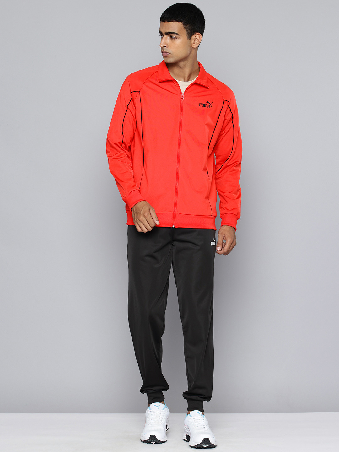 Puma Tricot Full-Zip Piping Mock Collar Brand Logo Printed Tracksuit