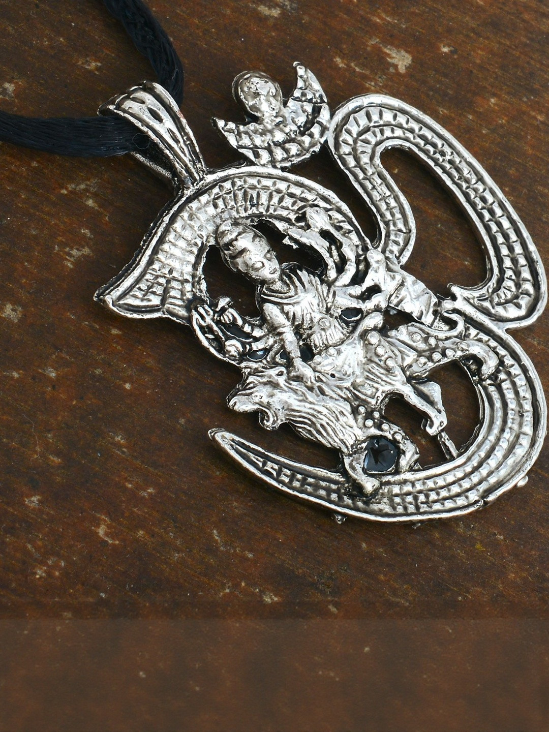 Antique look Om Durga Chain necklace God pendant locket Silver