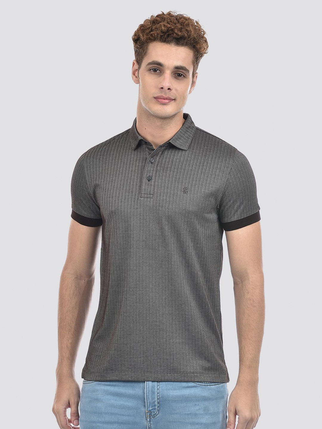 IZOD Men Self Design Polo Collar Slim Fit T-shirt
