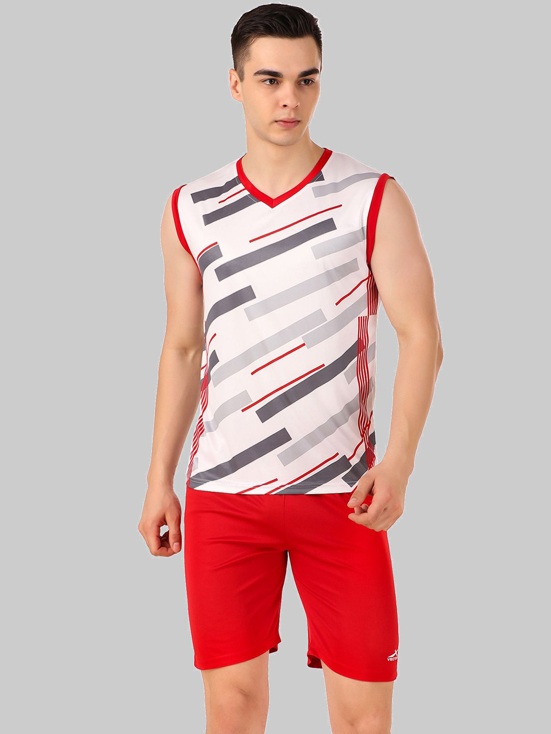 VECTOR X Men White And Red Jersey Sports Wear Set