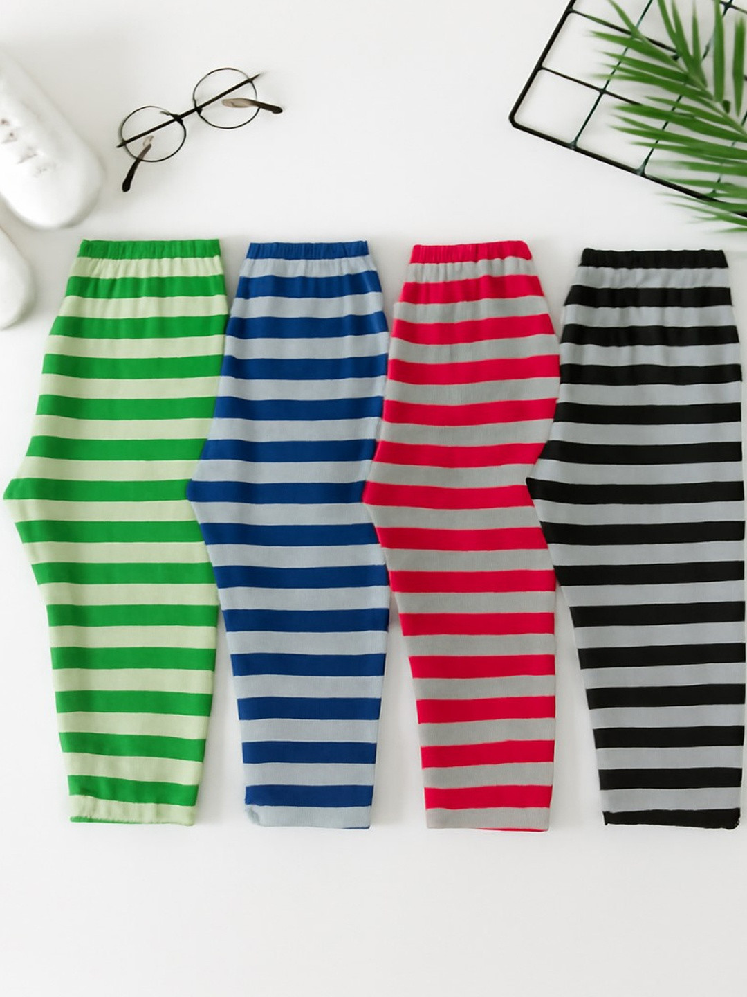CORTICA Kids Pack of 4 Multi Colour Cotton Striped  Night Pants