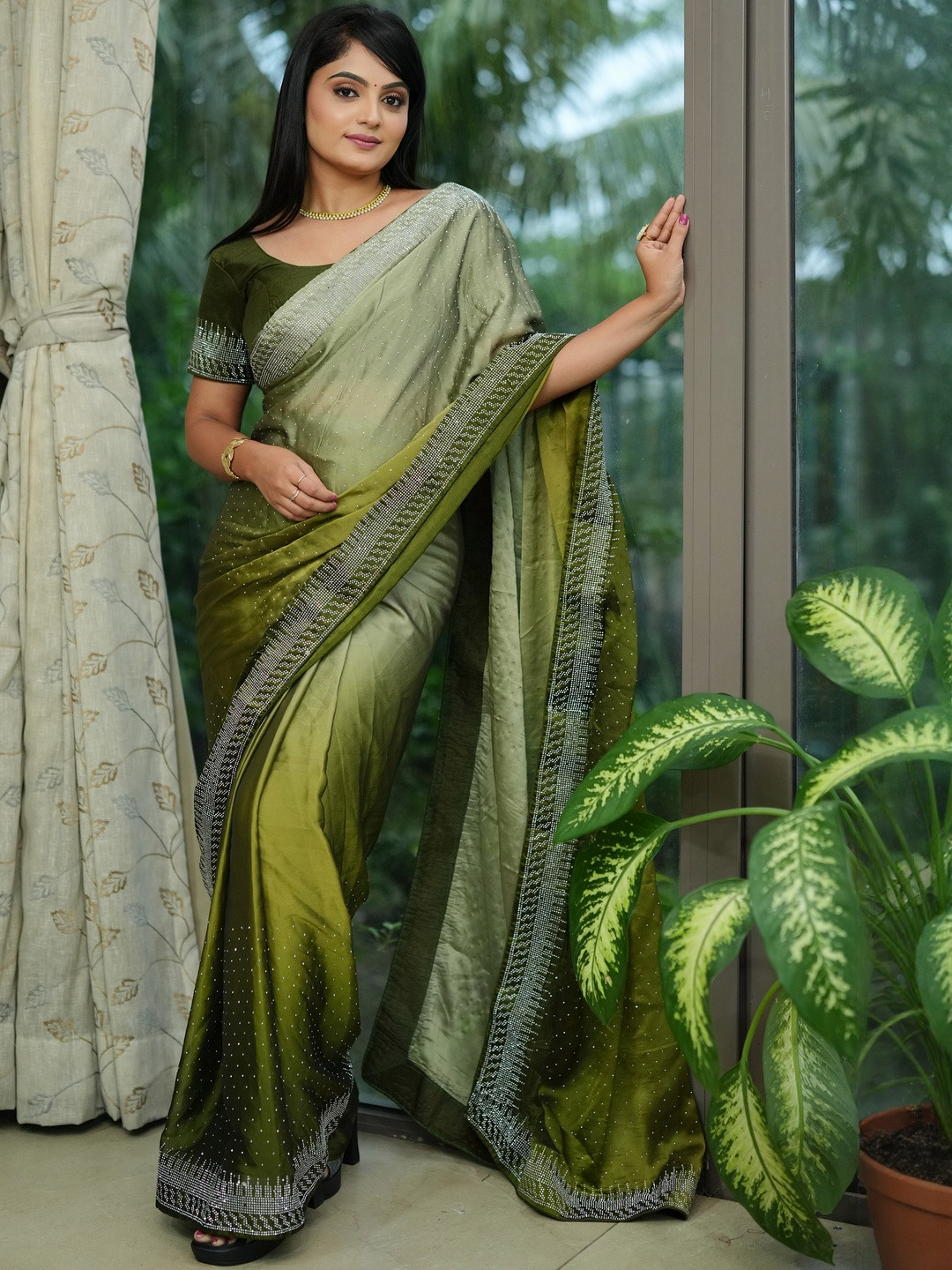 Art Silk Ombre Stone Work Saree