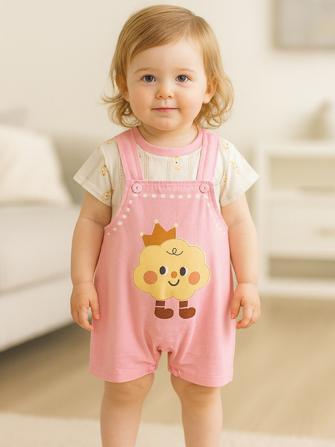Bold N Elegant Infants Happy Cloud  Printed Short Dungaree With T-Shirt