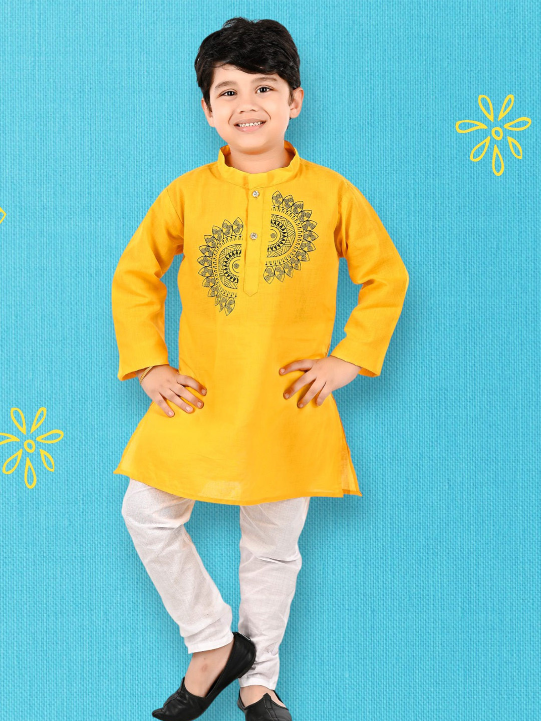 NEW GEN Boys Geometric Printed Mandarin Collar Straight Kurta With Pyjamas