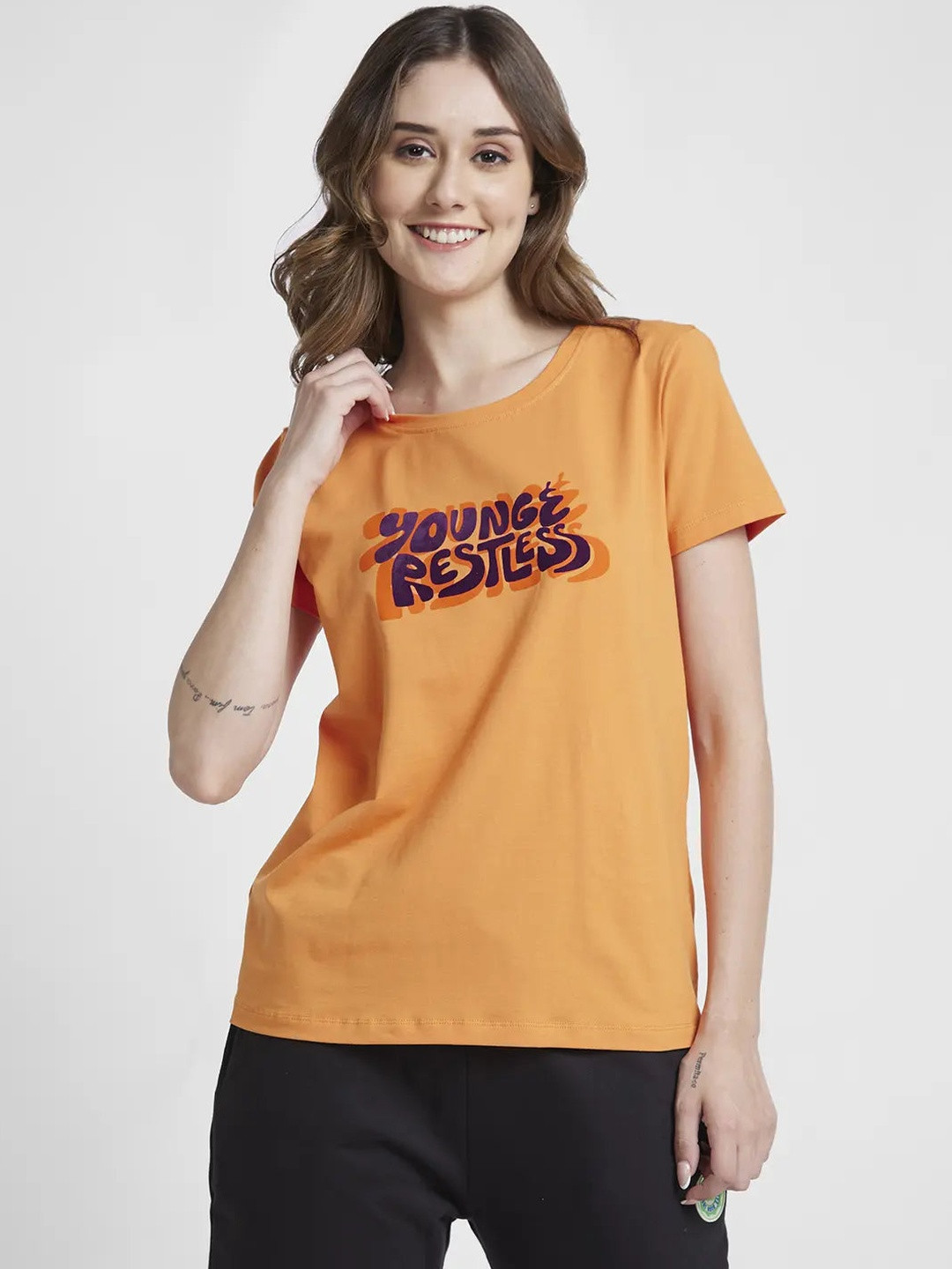 SPYKAR Women Yellow Cotton Tshirts