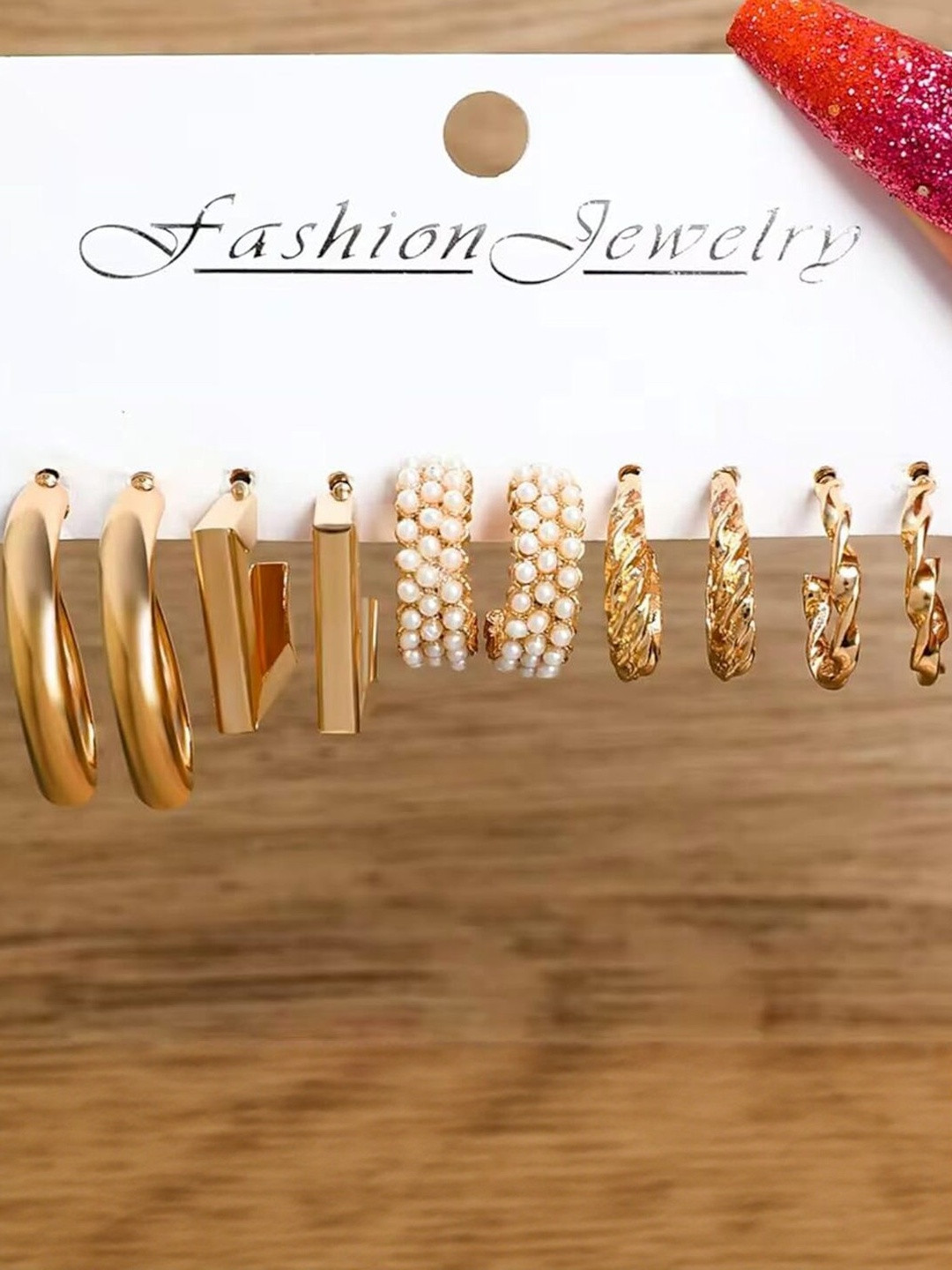 DressBerry Combo of 5 Contemporary Half Hoop Earrings