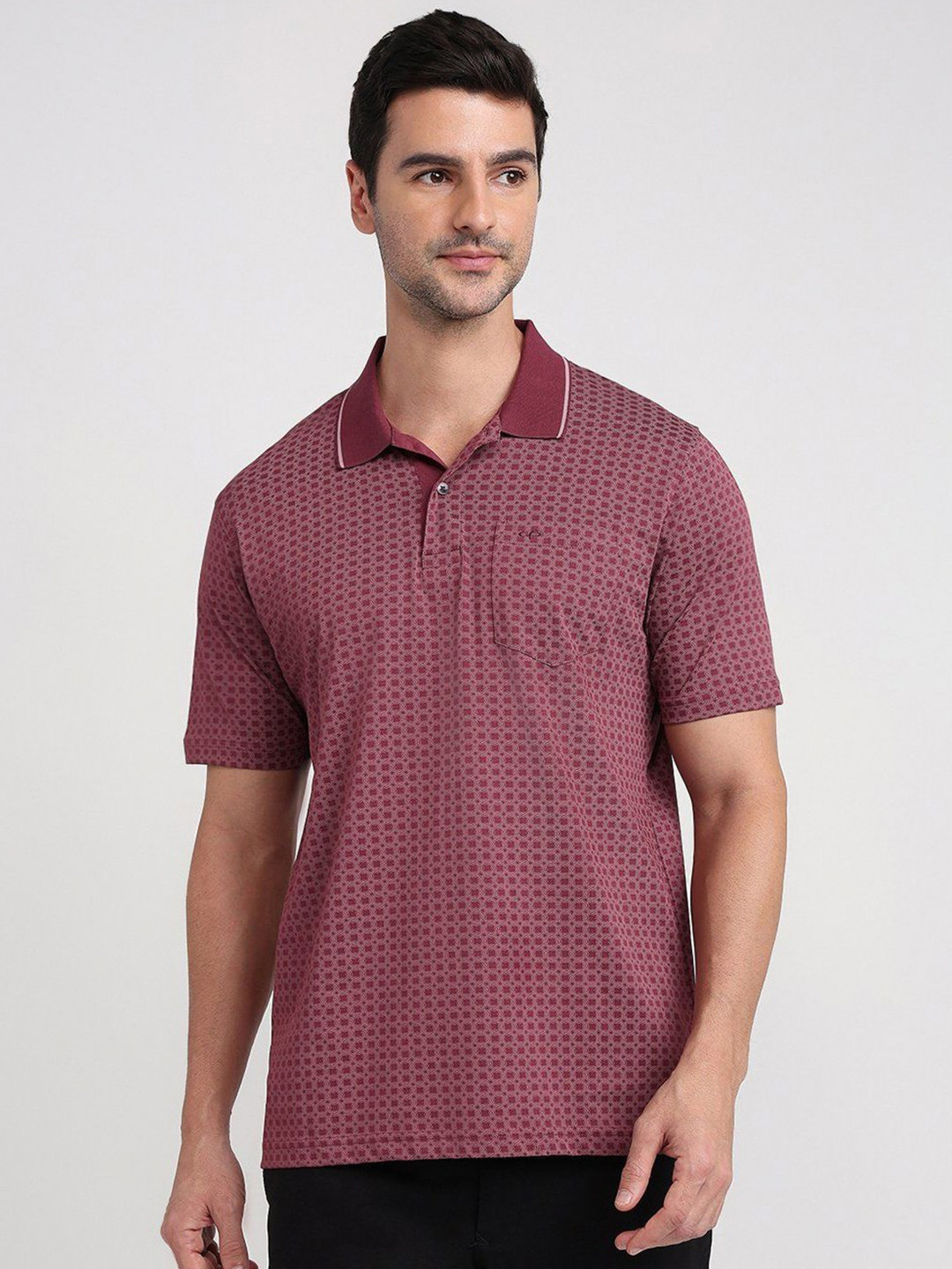 ColorPlus Men Geometric Printed Polo Collar Pure Cotton T-shirt