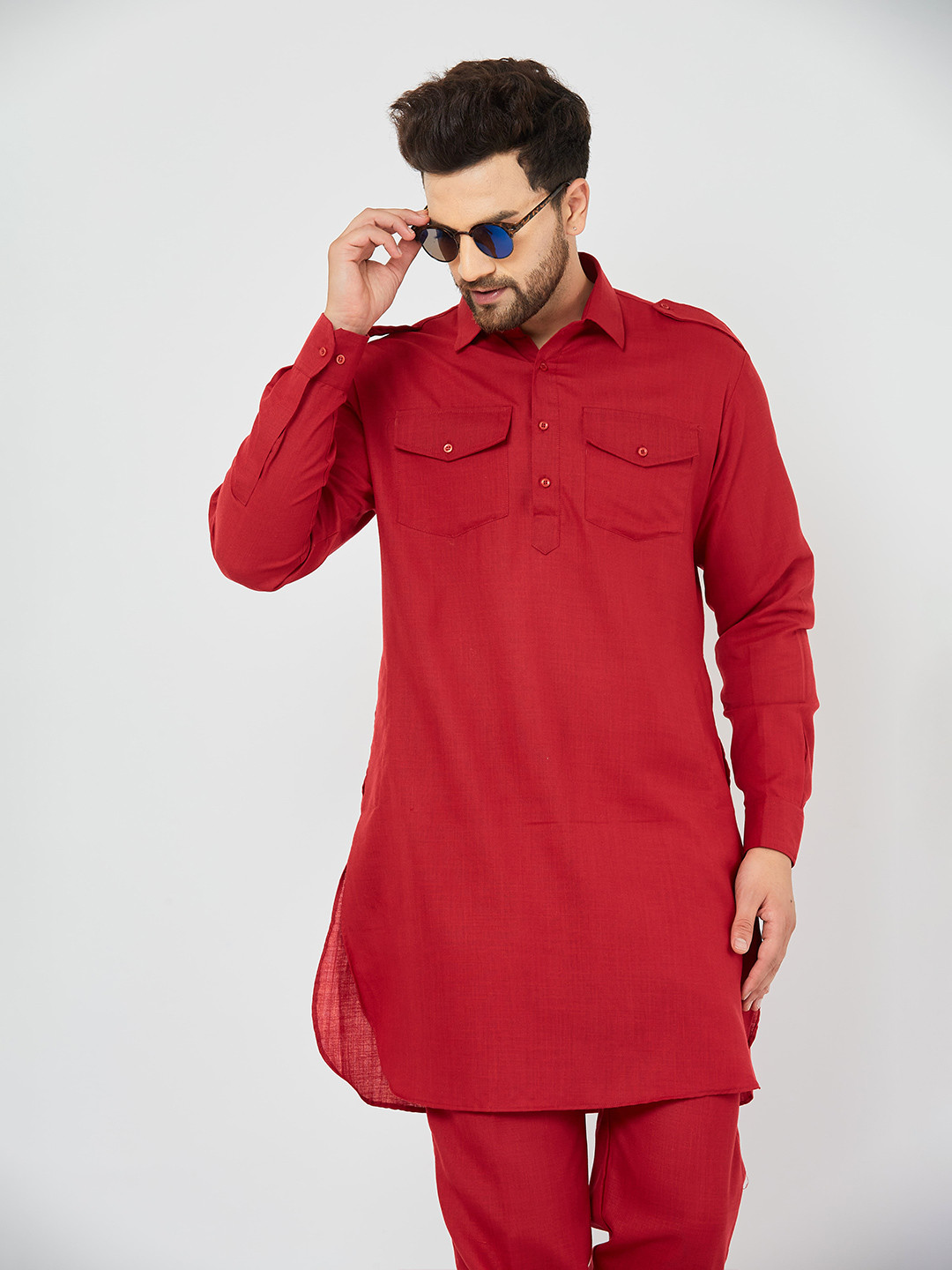 Armaan Ethnic Men Solid Linen Pathani Kurta with Pyjamas