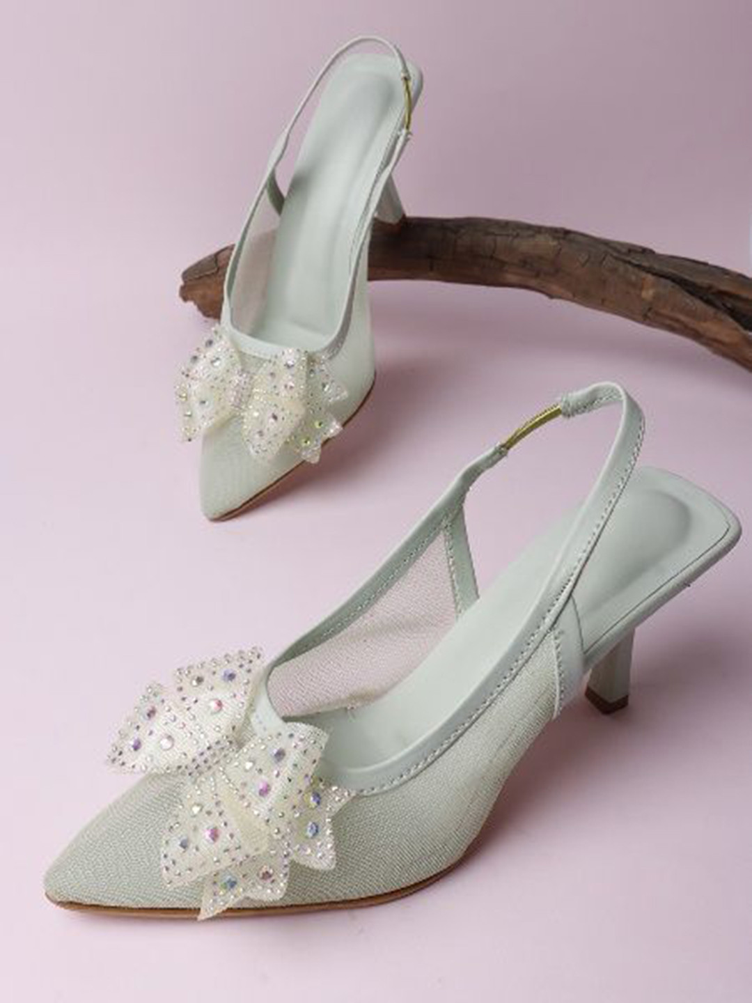 Try Me Women Mesh Slim Heel Mules with Bows