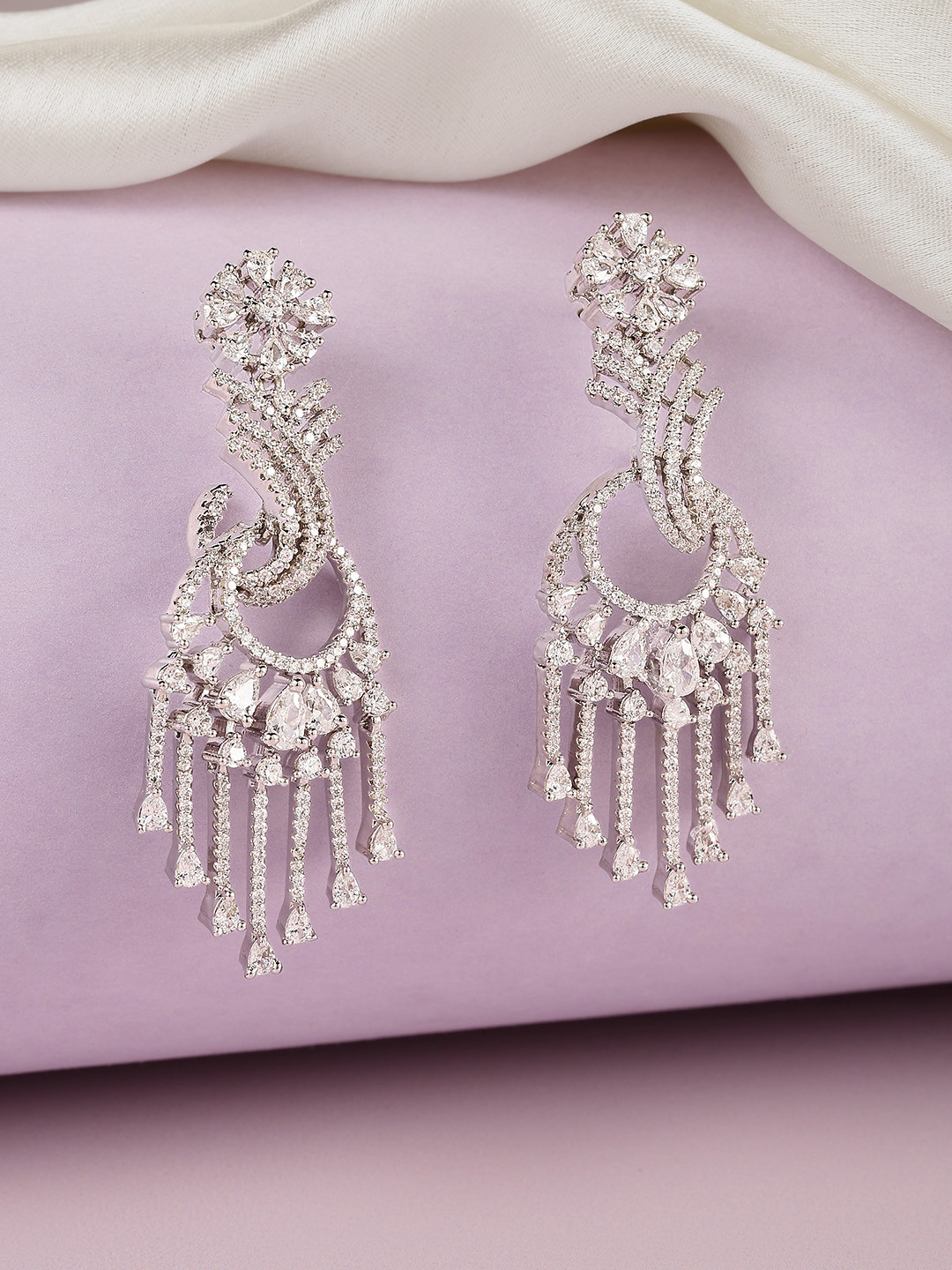 Peora Women Silver-Plated Cubic Zirconia Studded Dangle Earrings