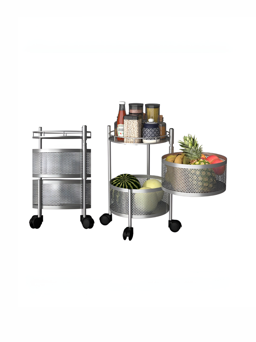 RUBOXA Set of 2 Silver 2-Tier Rotating Kitchen Storage Rack Silver