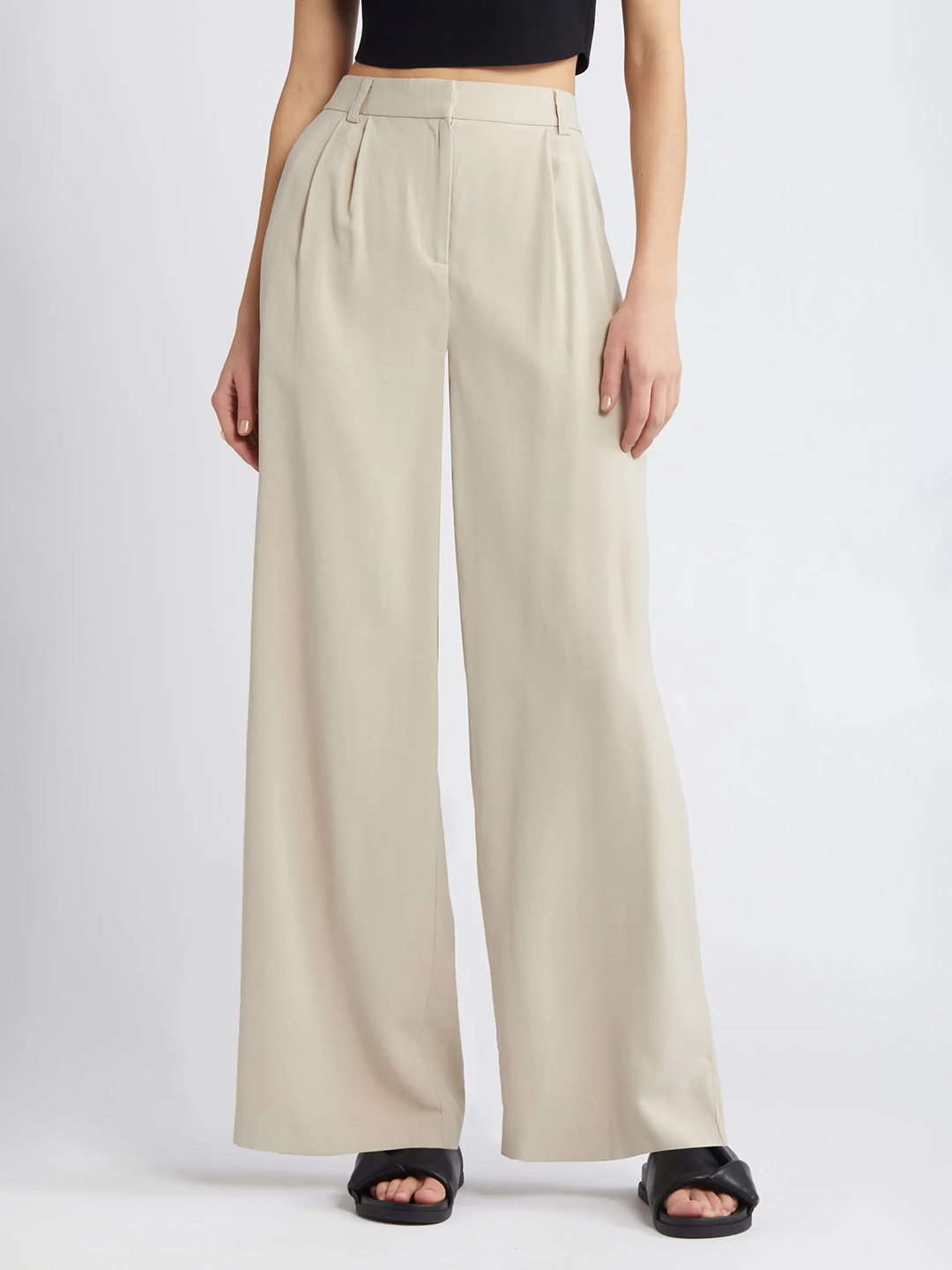 FNOCKS Women Relaxed Straight Leg Loose Fit High-Rise Trousers