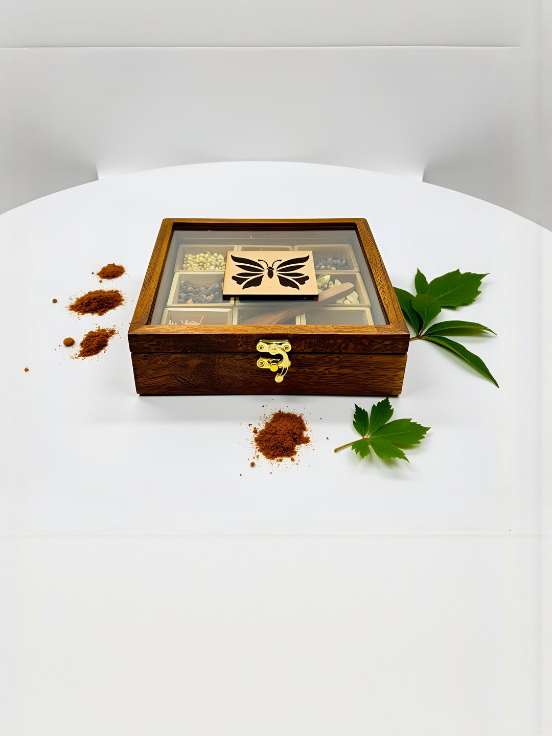Angira handicrafts Brown Wood Safe Spice Box
