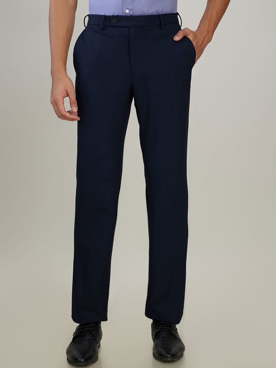 Park Avenue Men Smart Solid Mid-Rise Slim Fit Zip Formal Trousers