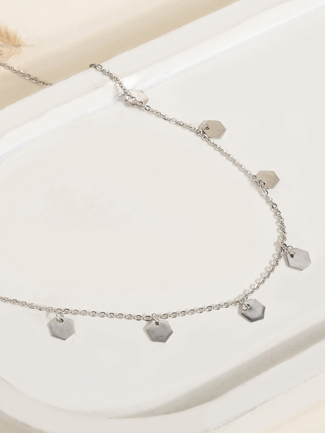 TOUCH925 925 Silver Hexagon Charm Minimal Chain