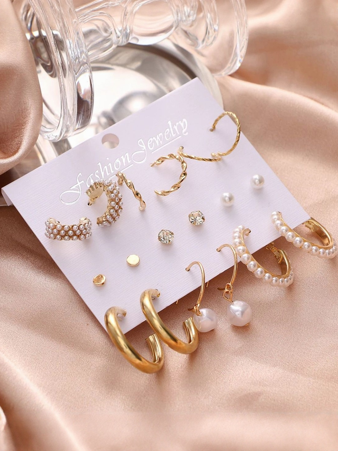 DressBerry Set Of 9 Stunning Gold Plated Half Hoop Earrings