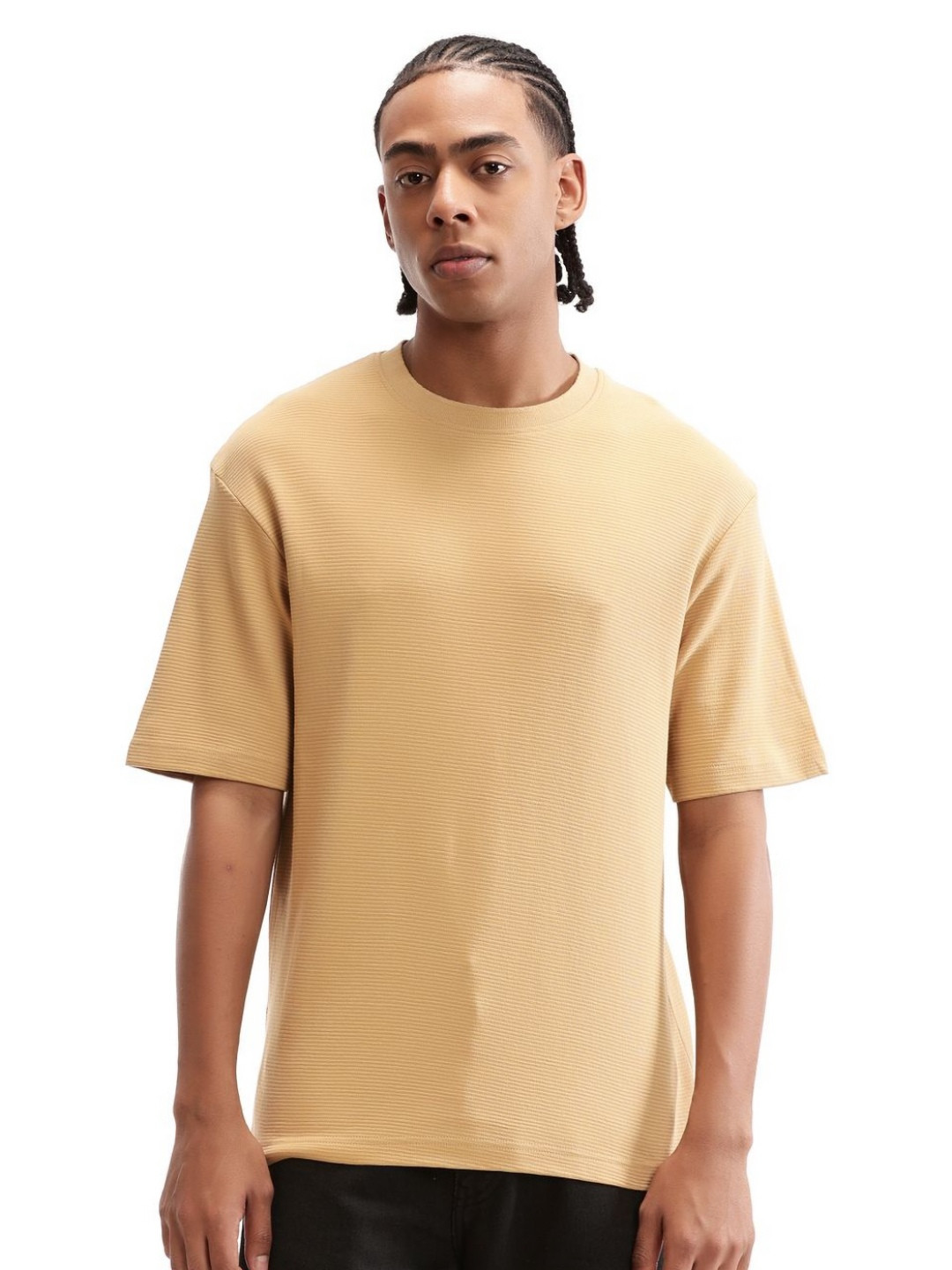 7 Cavalry Self Design Drop-Shoulder Sleeves Cotton Casual T-shirt
