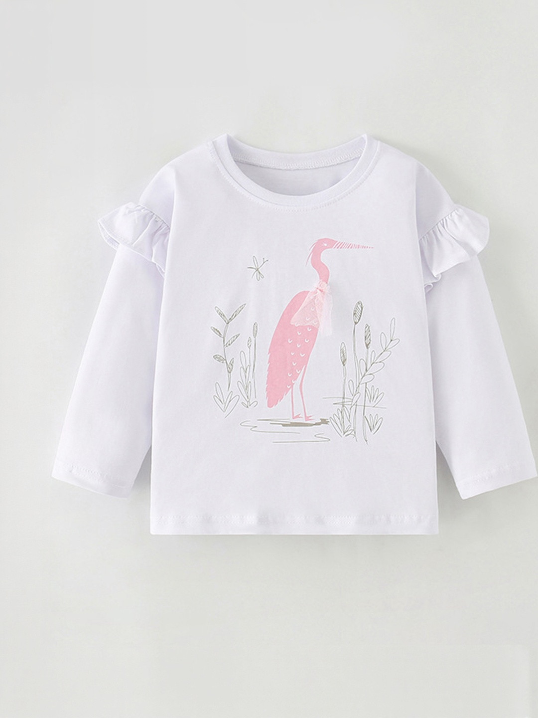 YK Kids Girls White Printed T-shirt