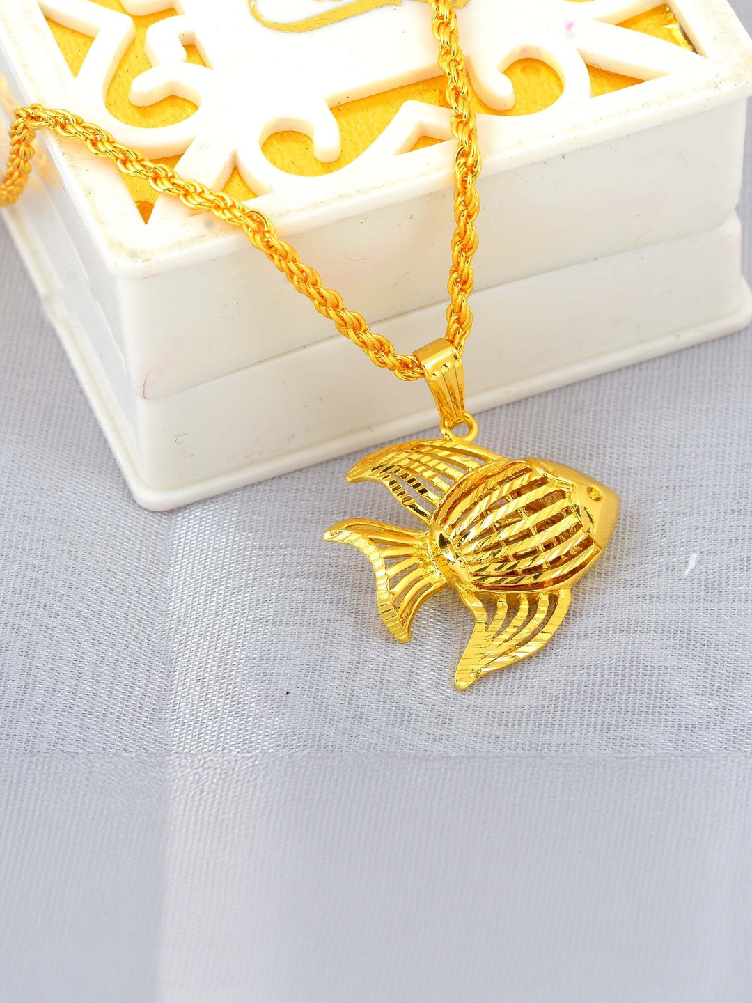 Brass 24KT Micron 1 Gram Gold Plated Swimming Fish Pendant both-Sided Wearable