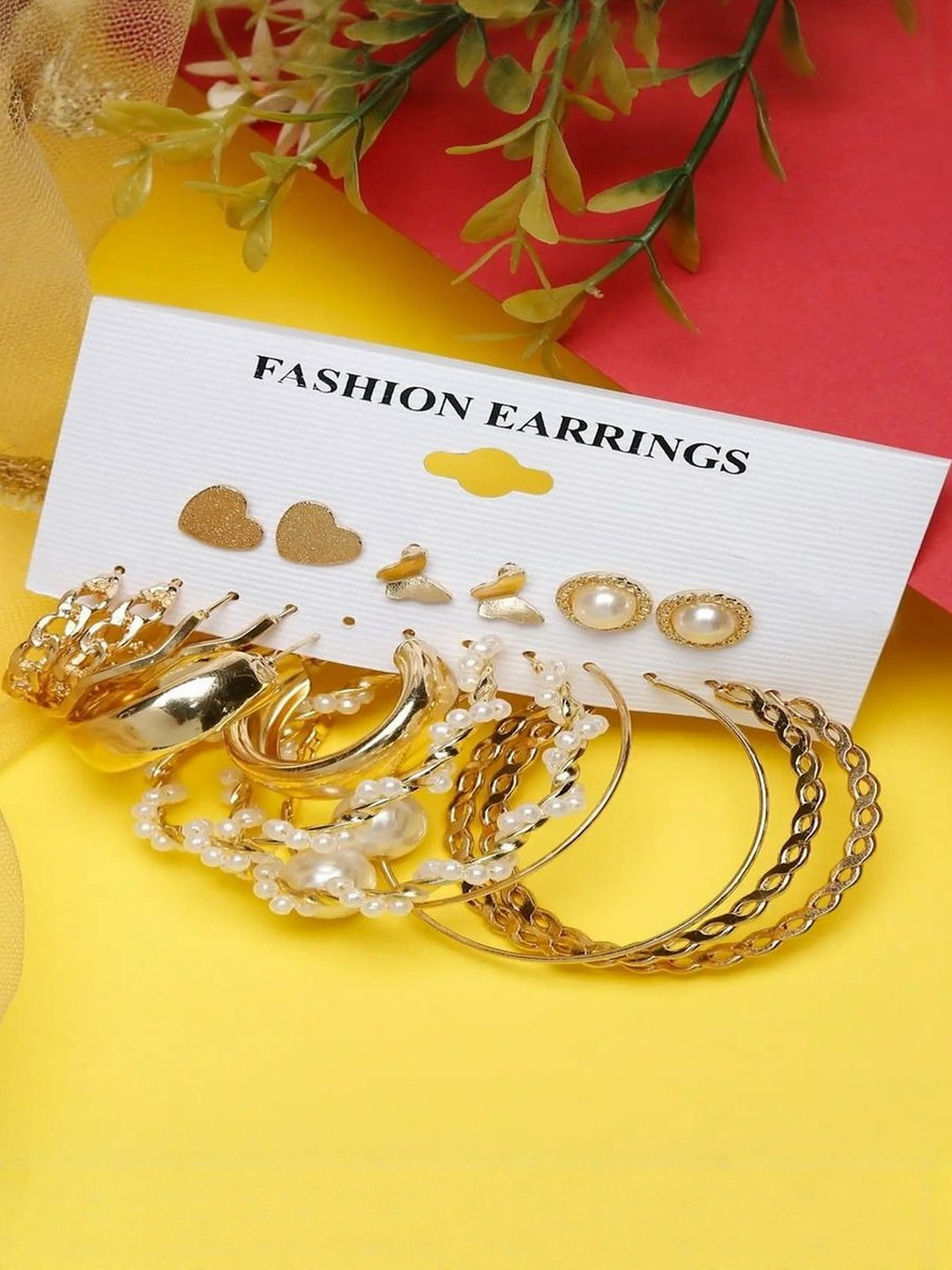 DressBerry Women Pack Of 9 Gold Hoop Earrings