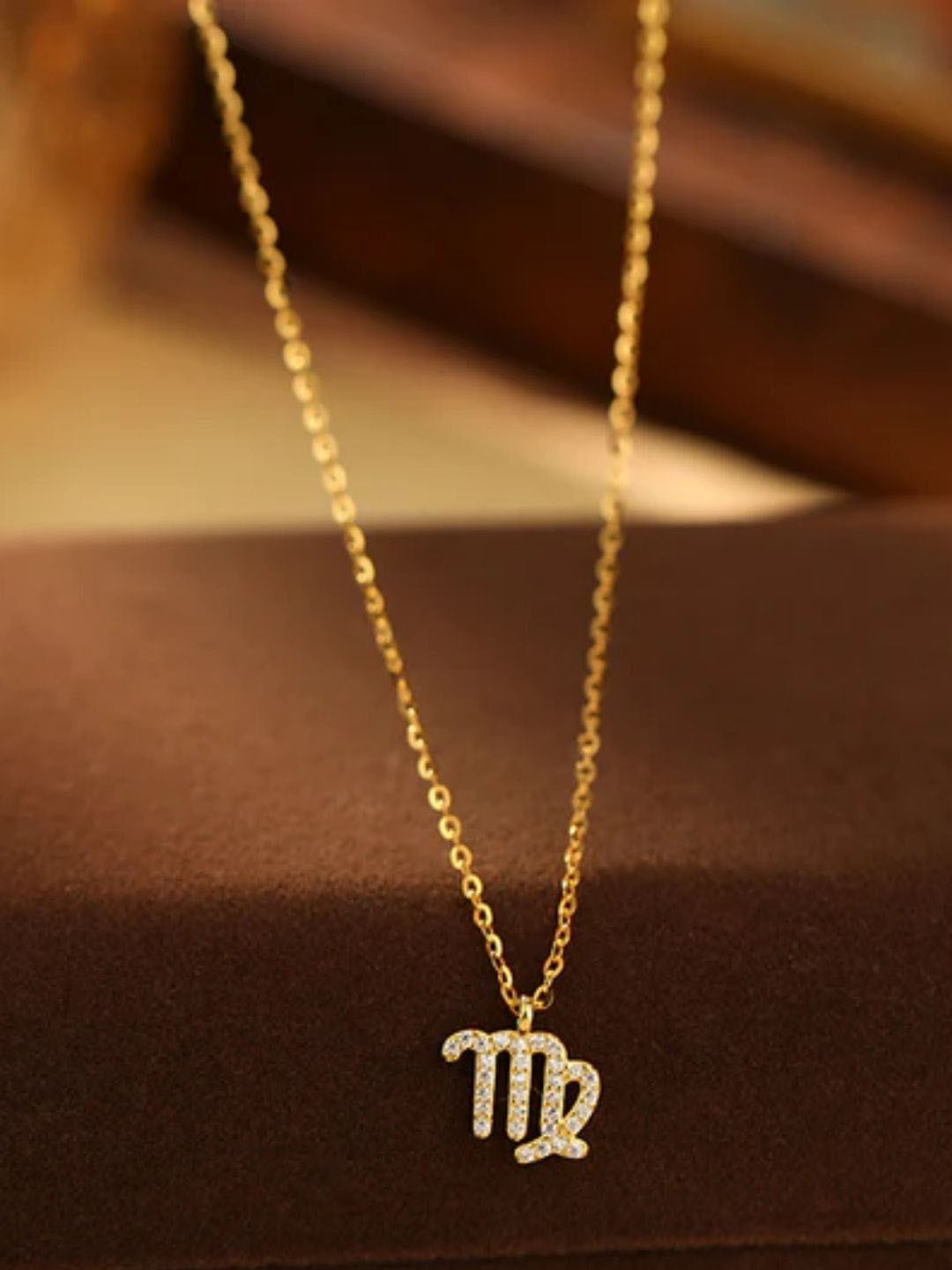 FAB COUTURE Sterling Silver Gold-Plated CZ Studded Waterproof Zodiac Virgo Pendant & Chain