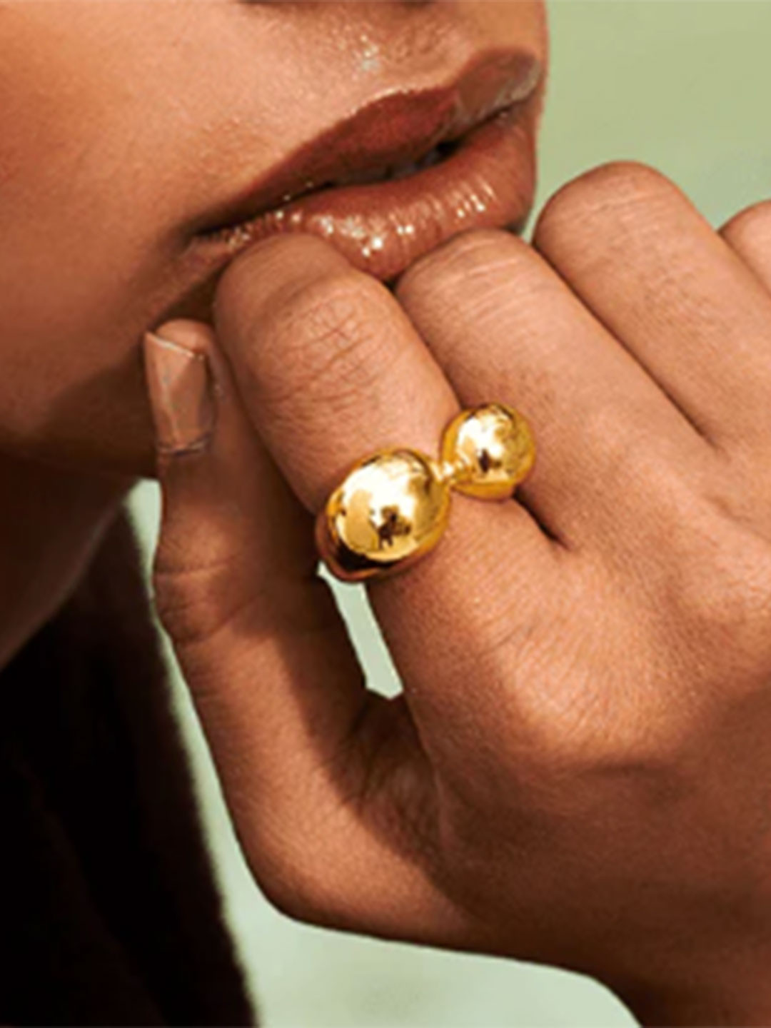Perfectly Average Women 18K Gold Plated Jewellery Dual Pebble Ring
