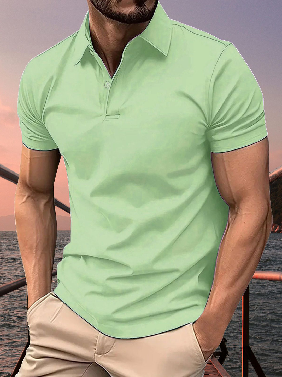 HUSHBUCKS Men Moisture Wicking Solid Polo Collar Slim Fit T-shirt