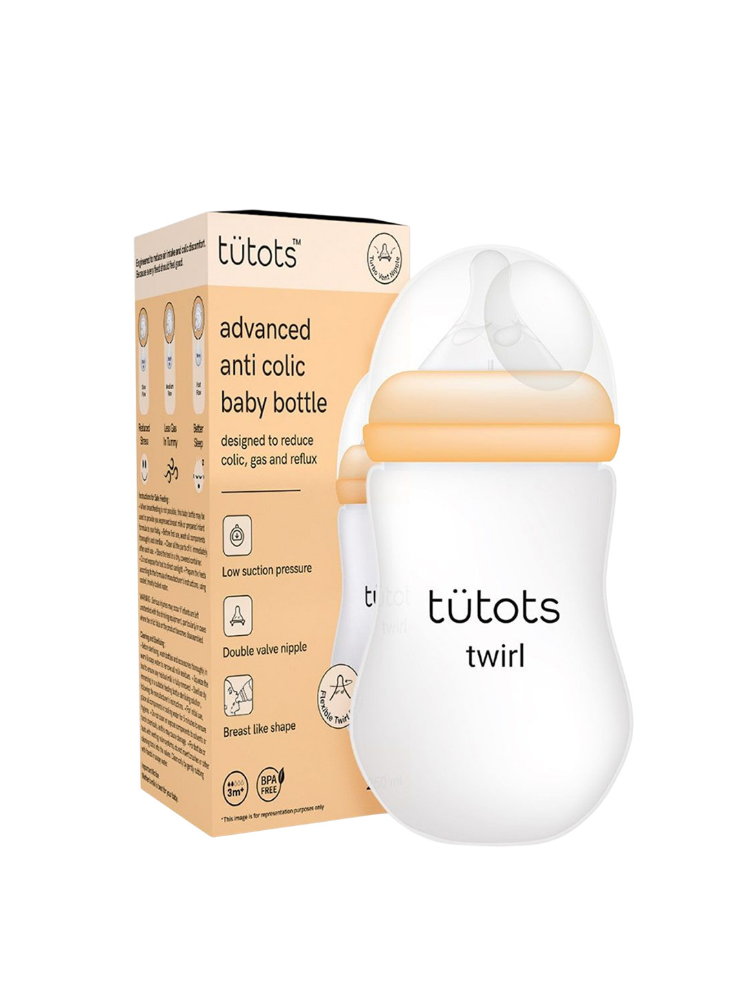 Tutots Infants Kids Peach-Colored & White Printed Feeding Bottle - 250 ml