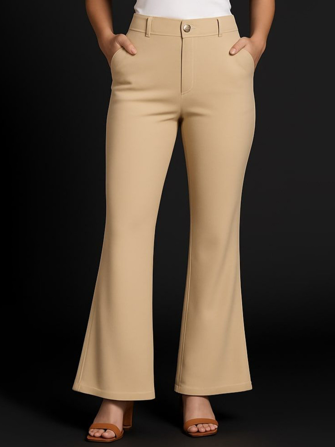 NU CLOTHS Women Bootcut High-Rise Trousers