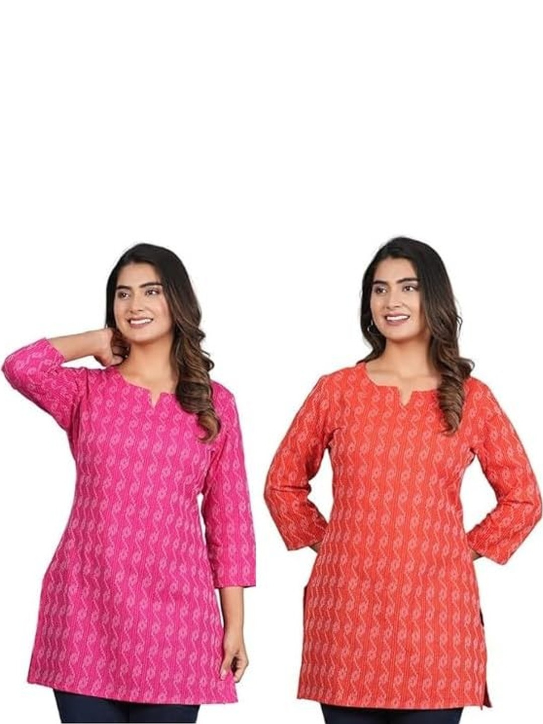 Pushpraj fashion Women Pack of 2 Pink & Red Ethnic Motifs Printed Kurta