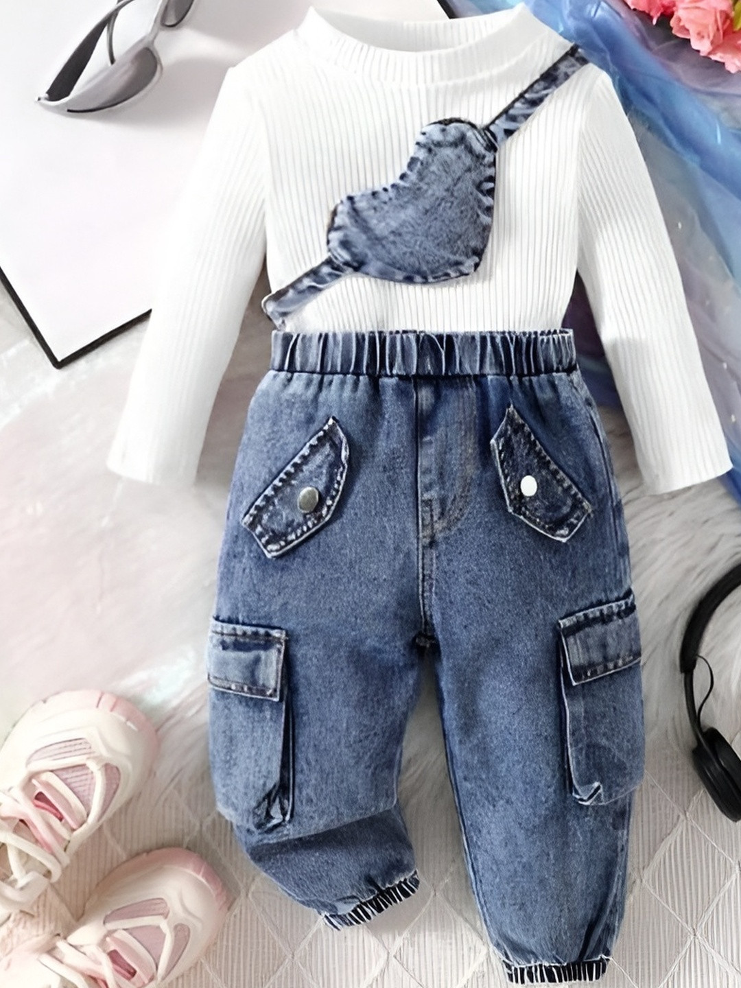 ELPIXIE FASHION Girls Solid Ribbed Top With Jogger & Purse
