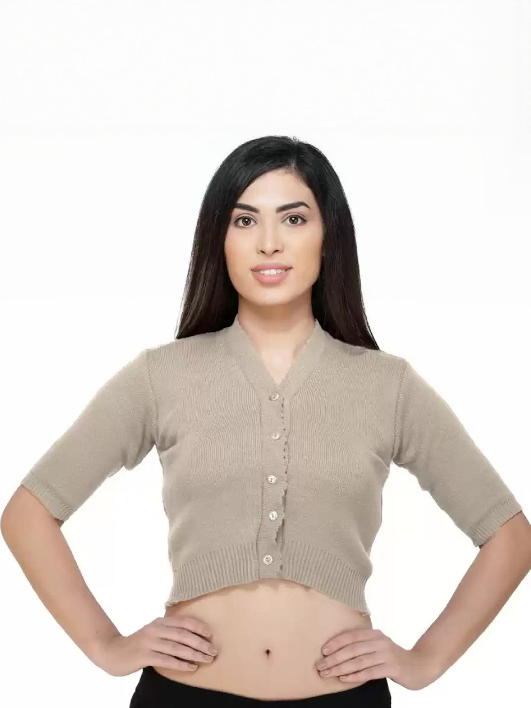 FEMULA Women V-Neck Woolen Crop Top