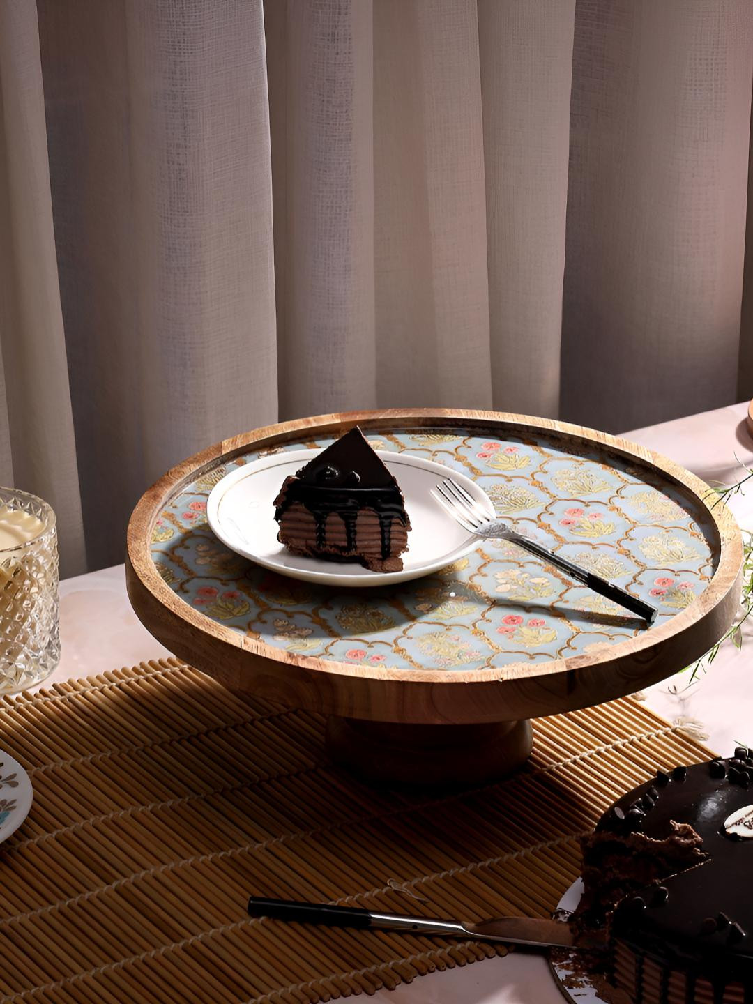 DULI Multicolor Floral Jharokha Enamel Coated Cake Stand