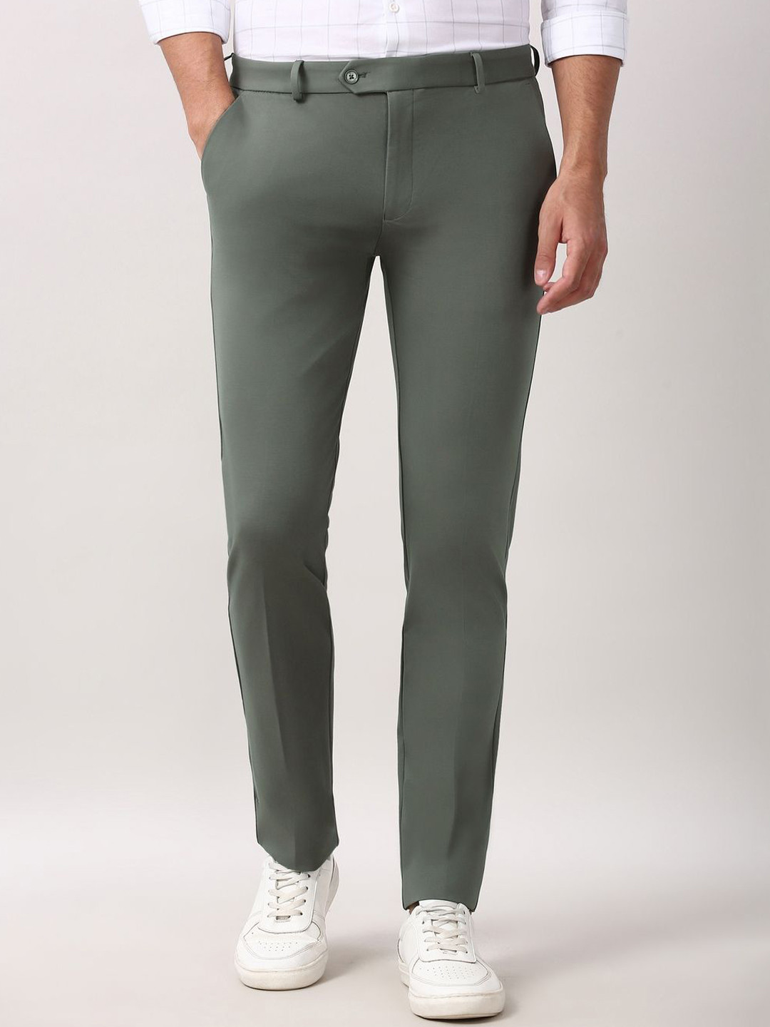 Peter England Men Slim Fit Mid-Rise Formal Trousers