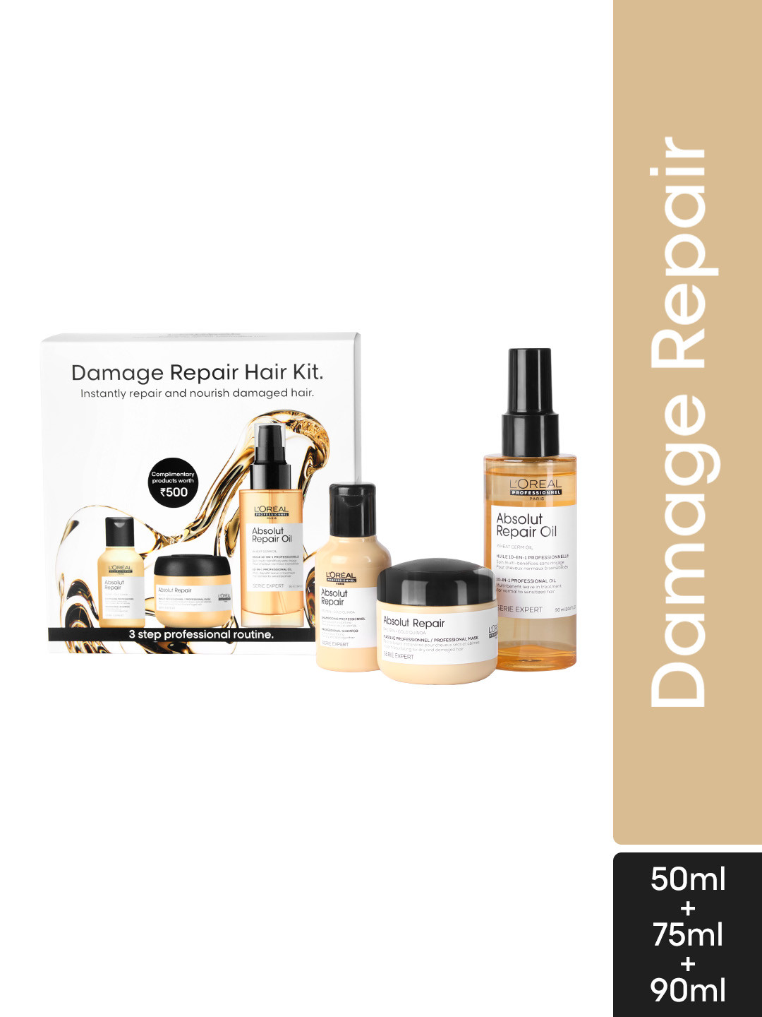 LOreal Professionnel Damage Repair Hair Kit with Absolut Repair 3-Step Regime - 215 ml