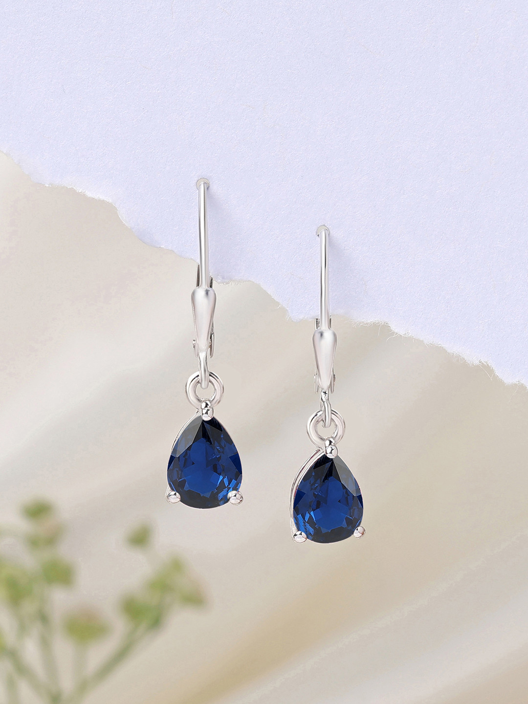 Ornate Jewels 925 Silver Blue Cubic Zirconia Teardrop Dangling Drop Earring