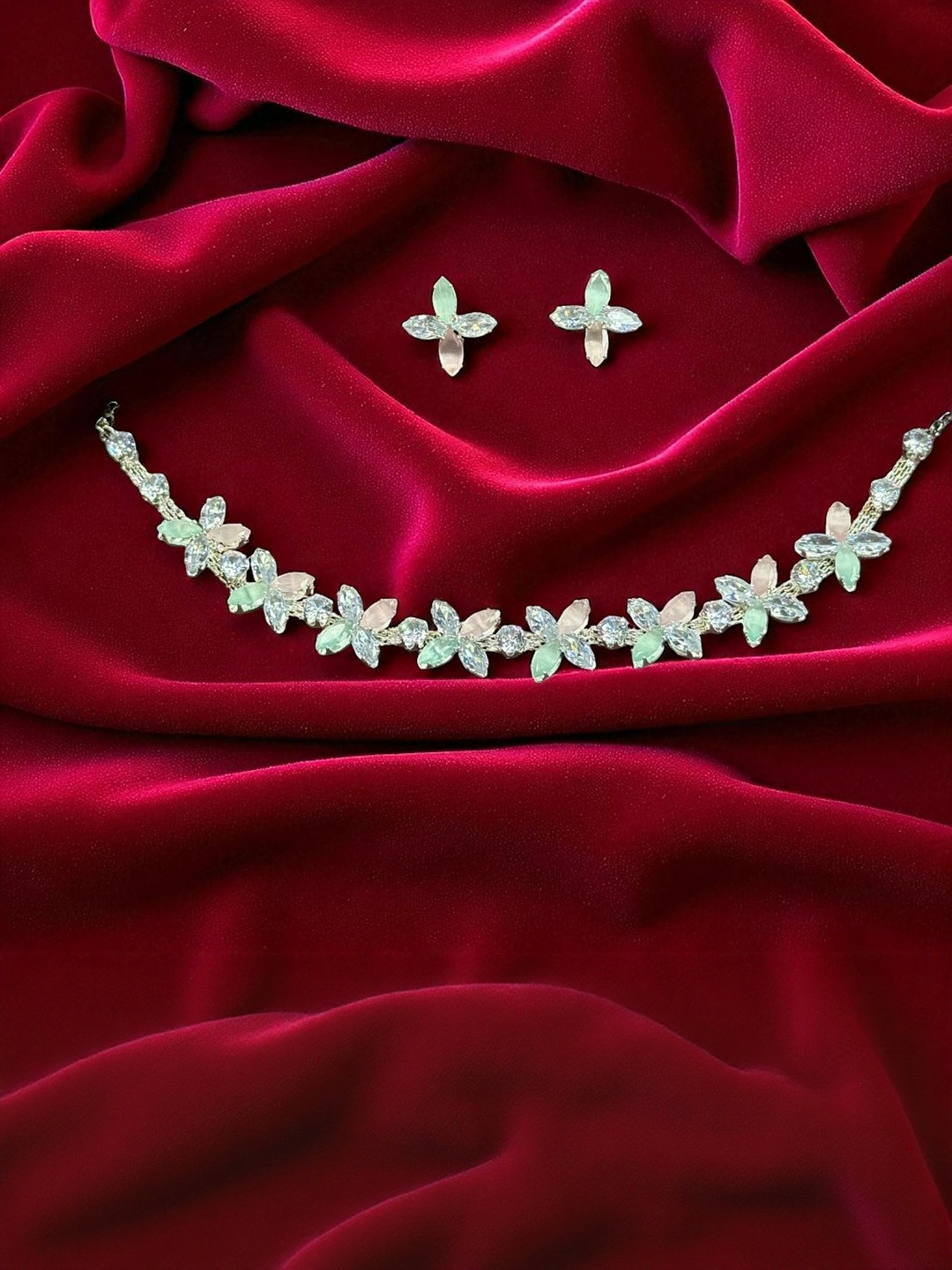 Manvini Silver Plated Turquoise Studded Jewellery Set