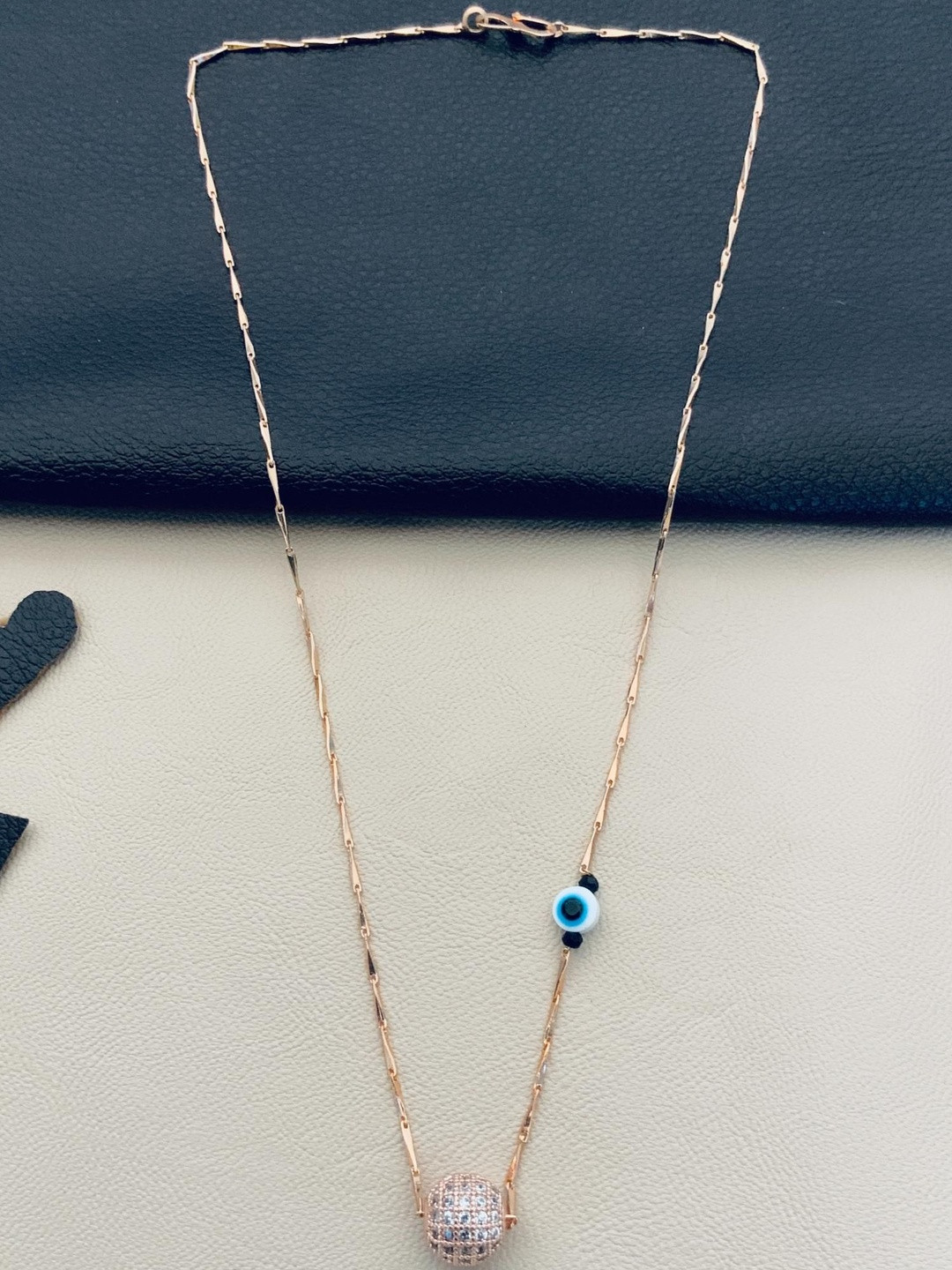 Anouk Women White & Evil Eye Brass Rose Gold-Plated Chain