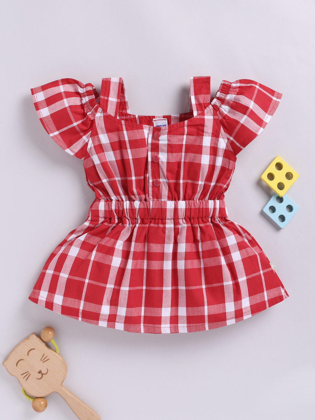Moms Love Infant Girls Checked Cold-Shoulder Fit & Flare Dress