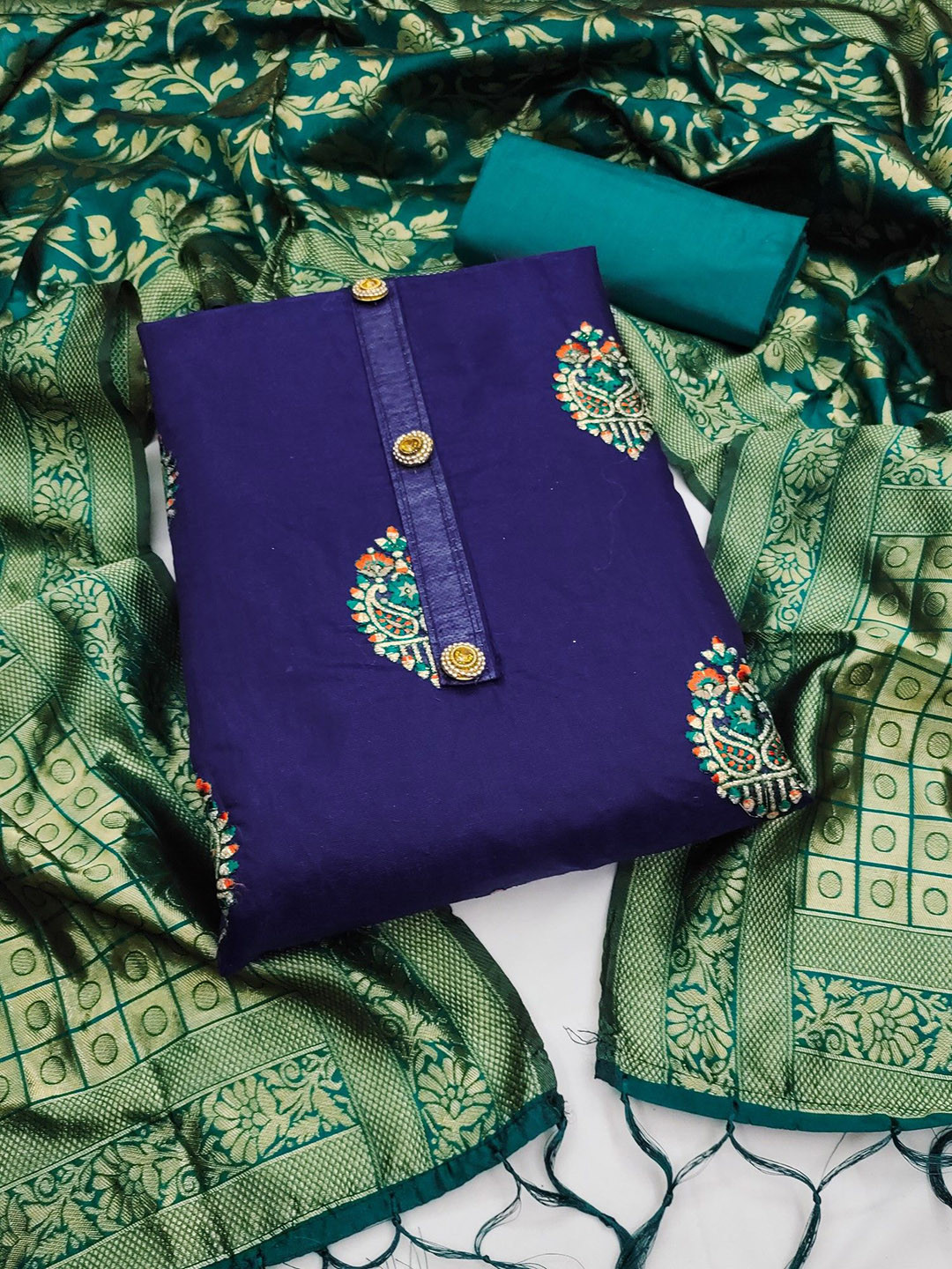 Nayanthara Trends Floral Printed Chanderi Silk Unstitched Dress Material