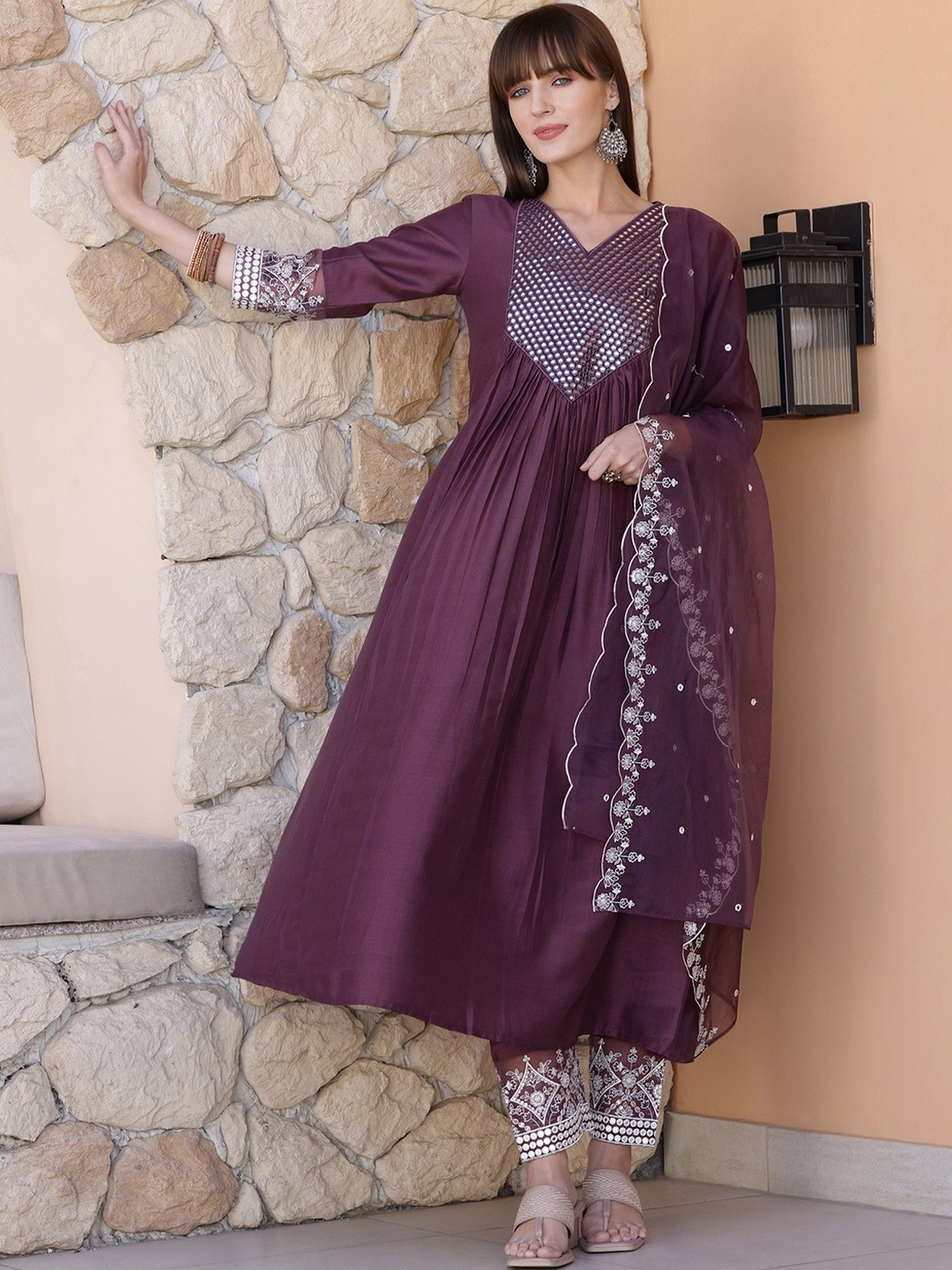 Mirror Embroidered Kurta with Pant & Embroidered Dupatta